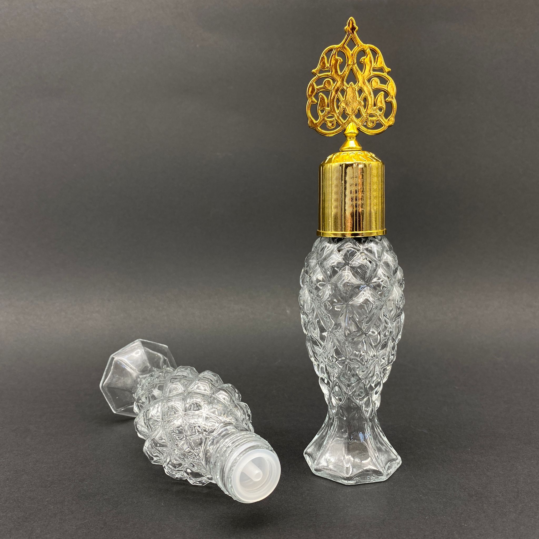 70 Cc Balık Sırtı Şişe - Gold Osmanlı Kapaklı - Kolonya Tıpalı - 70 Ml Balık Sırtı Model Cam Kolonya Şişesi