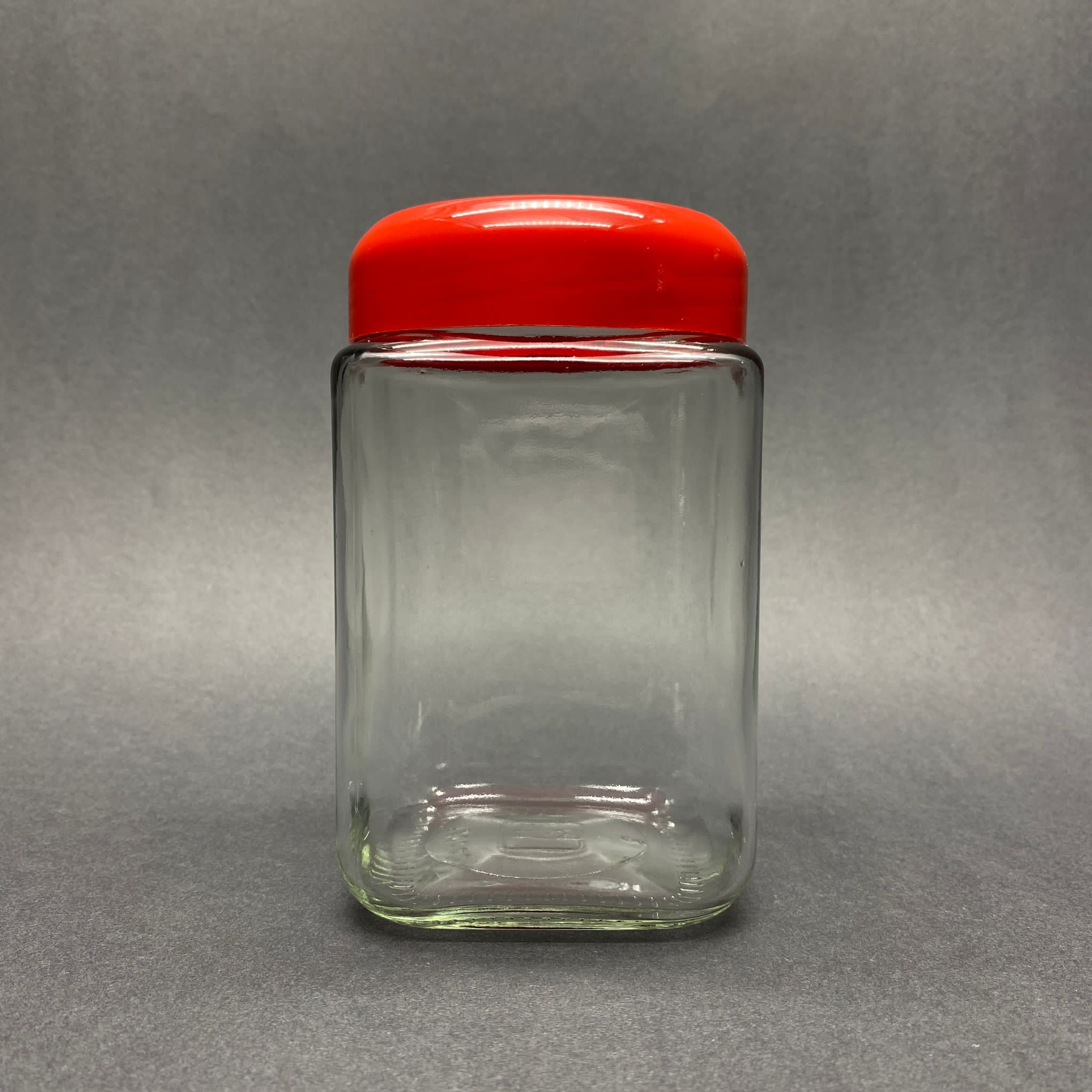720 Cc Cam Kare Kavanoz - Kırmızı Plastik Kapaklı - 720 Ml Köşeli Cam Kavanoz