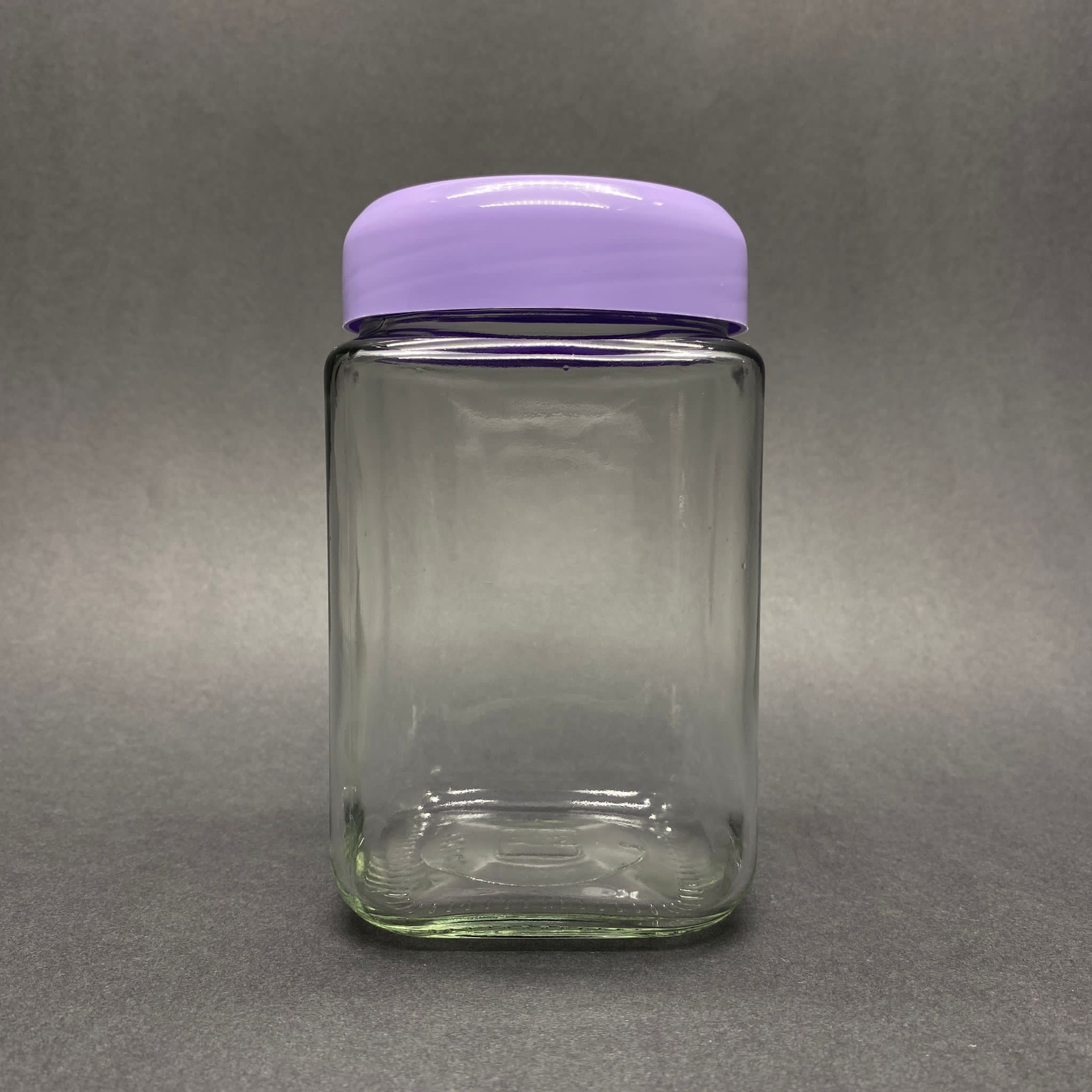 720 Cc Cam Kare Kavanoz - Lila Plastik Kapaklı - 720 Ml Köşeli Cam Kavanoz