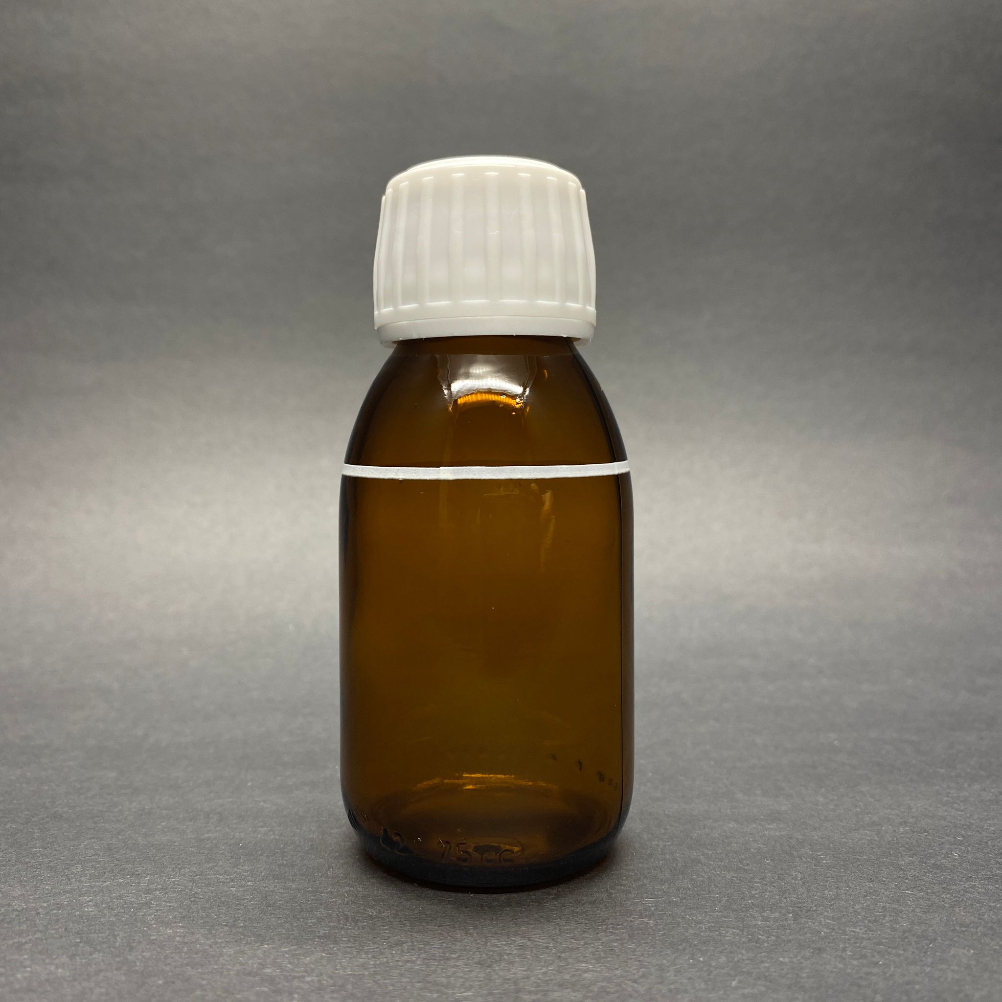 75 Cc Çizgili Amber Cam Şişe - Beyaz Ecza Kapaklı 28 Pp - 75 Ml Şurup Şişesi
