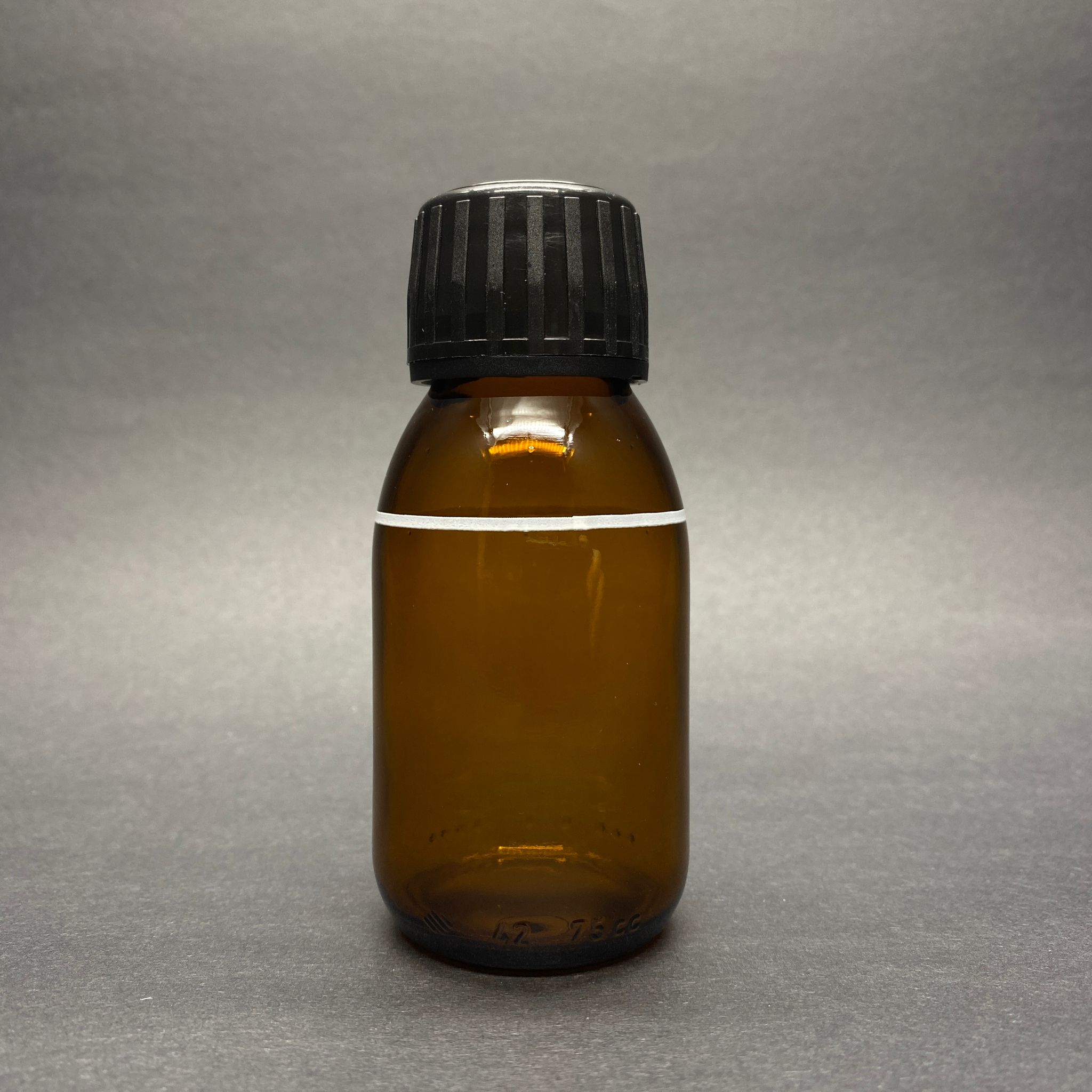 75 Cc Çizgili Amber Cam Şişe - Siyah Ecza Kapaklı 28 Pp - 75 Ml Şurup Şişesi