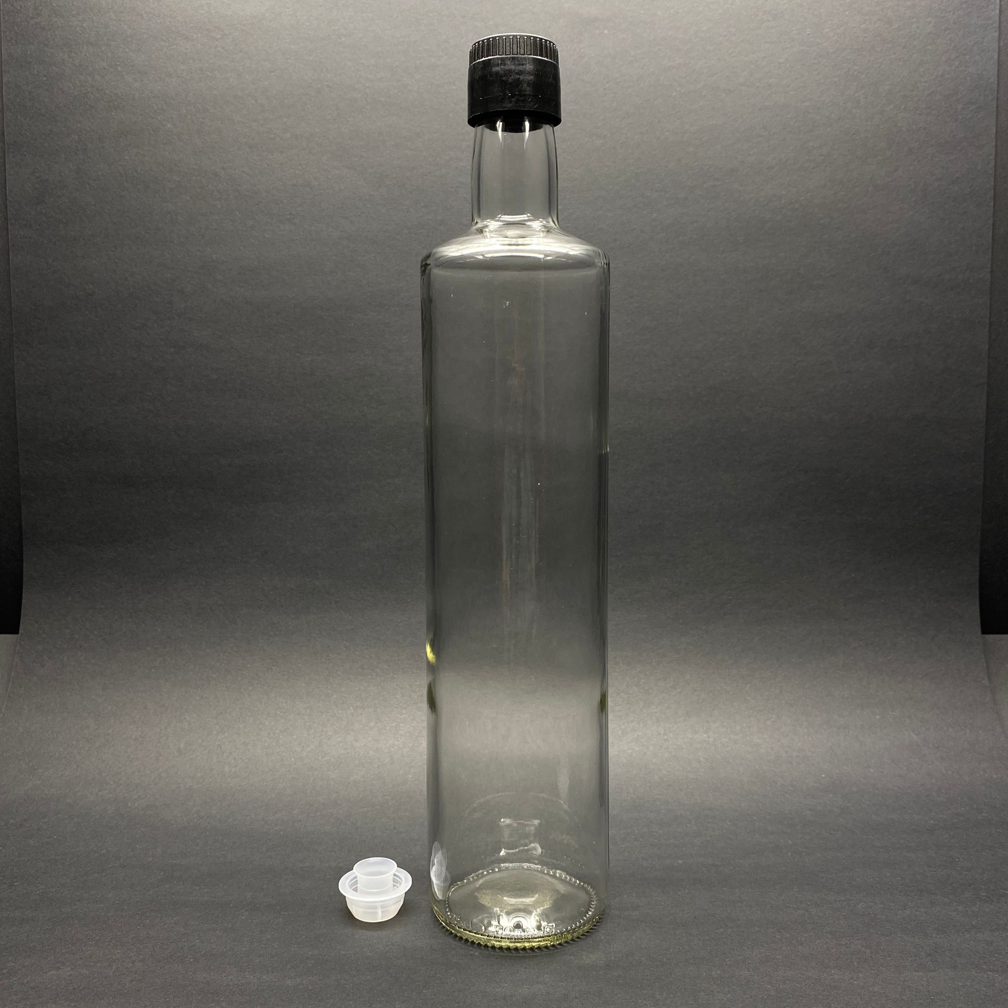 750 Cc Dorika Cam Şişe - Siyah Kilitli Drop - Stop Akıtıcılı Kapaklı - 750 Ml Şeffaf Dorika Şişe