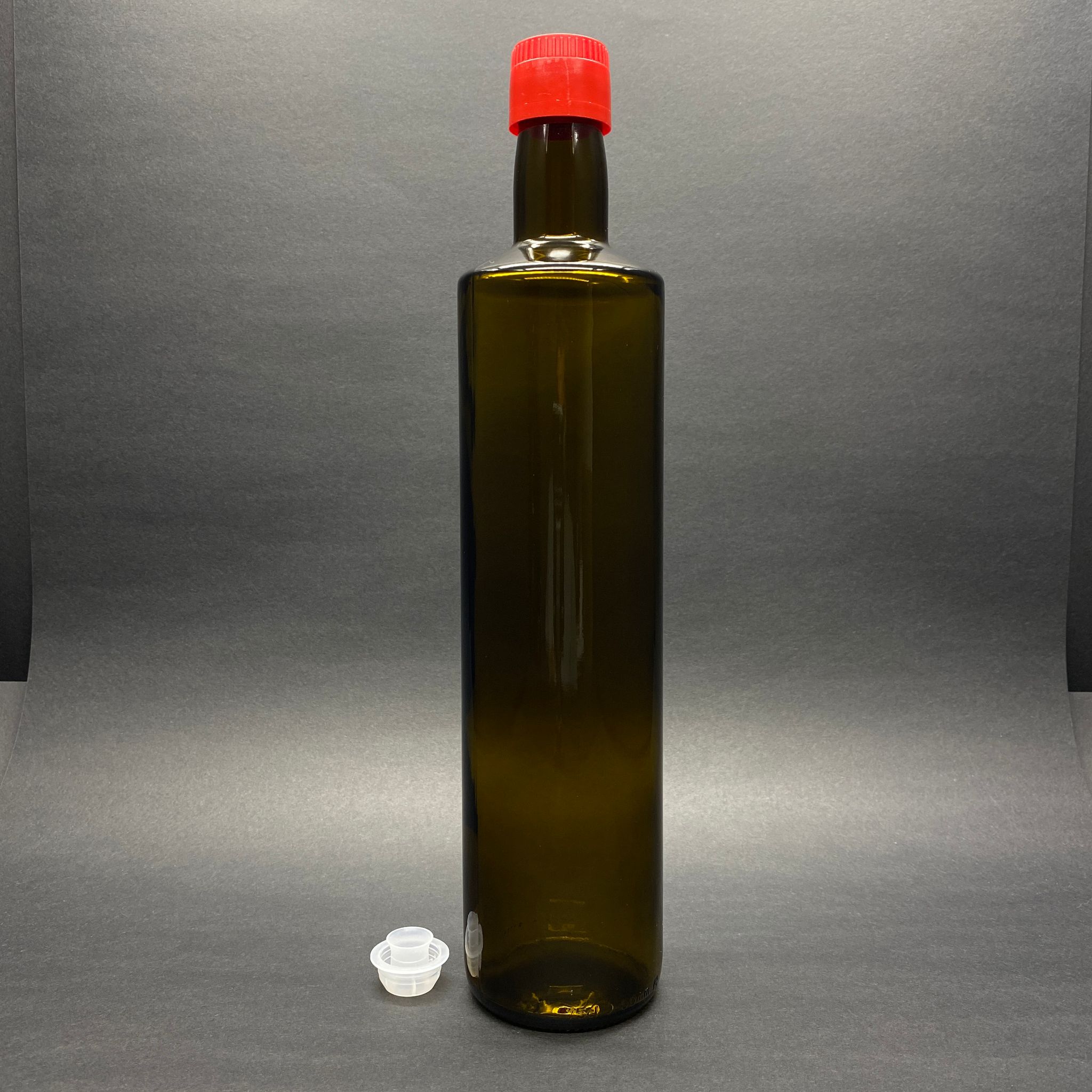 750 Cc Dorika Yeşil Cam Şişe - Kilitli Kırmızı Drop Stop Akıtıcılı Plastik Kapaklı - 750 Ml Silindir Yağ Şişesi - Sirke Şişesi