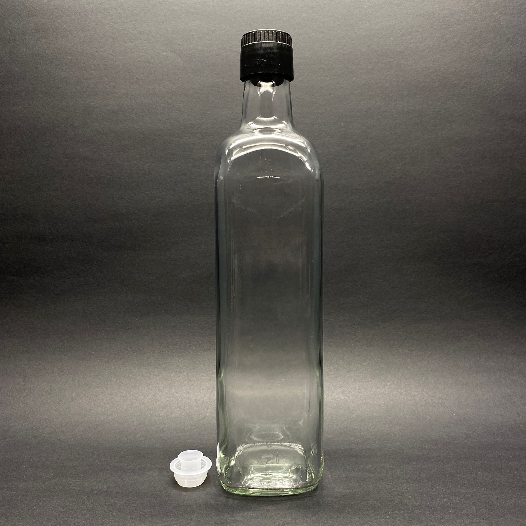 750 Cc Maraska Cam Şişe - Kilitli Siyah Akıtıcılı Drop - Stop Kapaklı - 750 Ml Köşeli Yağ Şişesi - Sirke Şişesi - 0.75 Lt Maraska Köşeli Şeffaf Cam Şişe