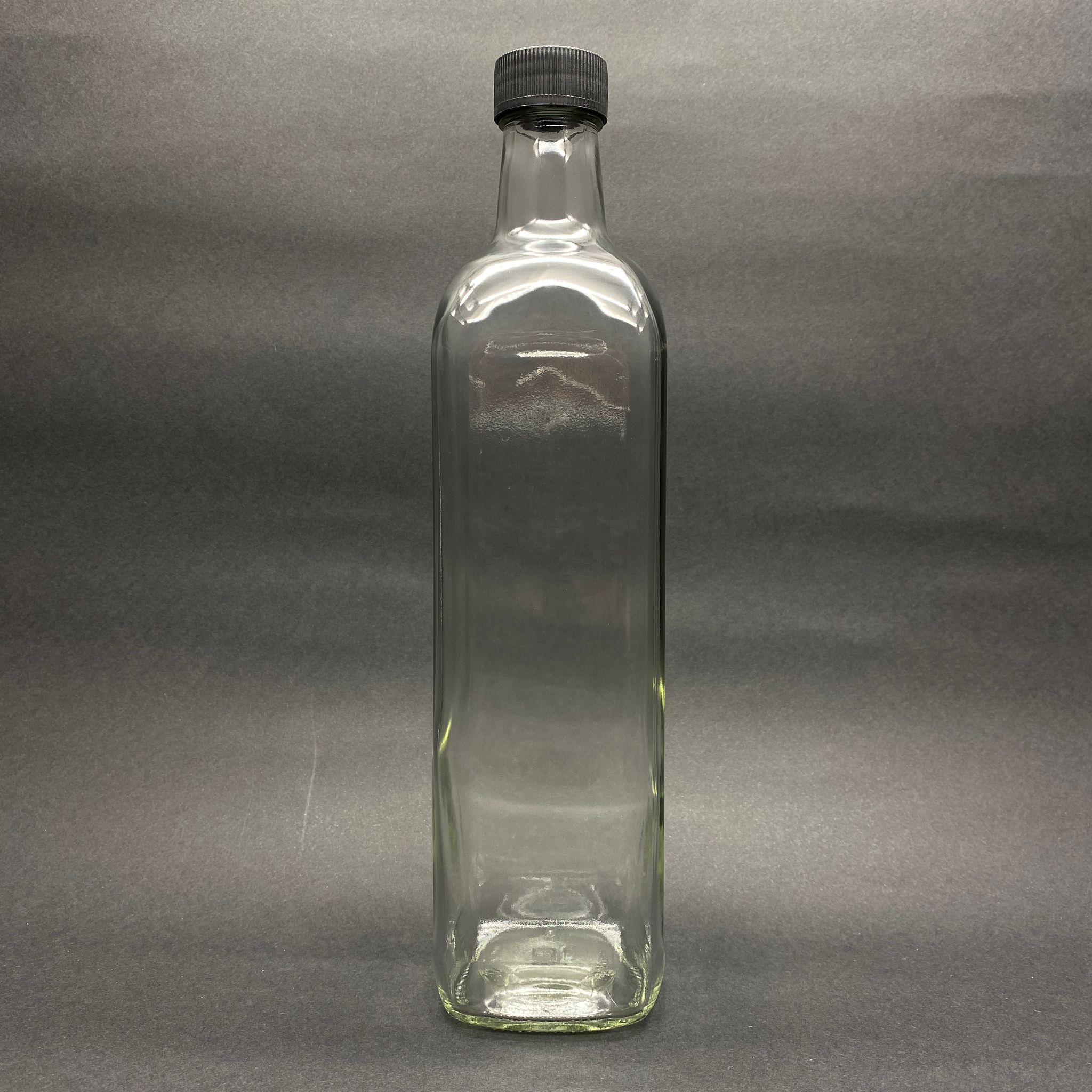 750 Cc Maraska Şeffaf Şişe - Siyah Vidalı Kapaklı  - 750 Ml Köşeli Şeffaf Maraska Cam Şişe - Yağ Sirke Şişesi