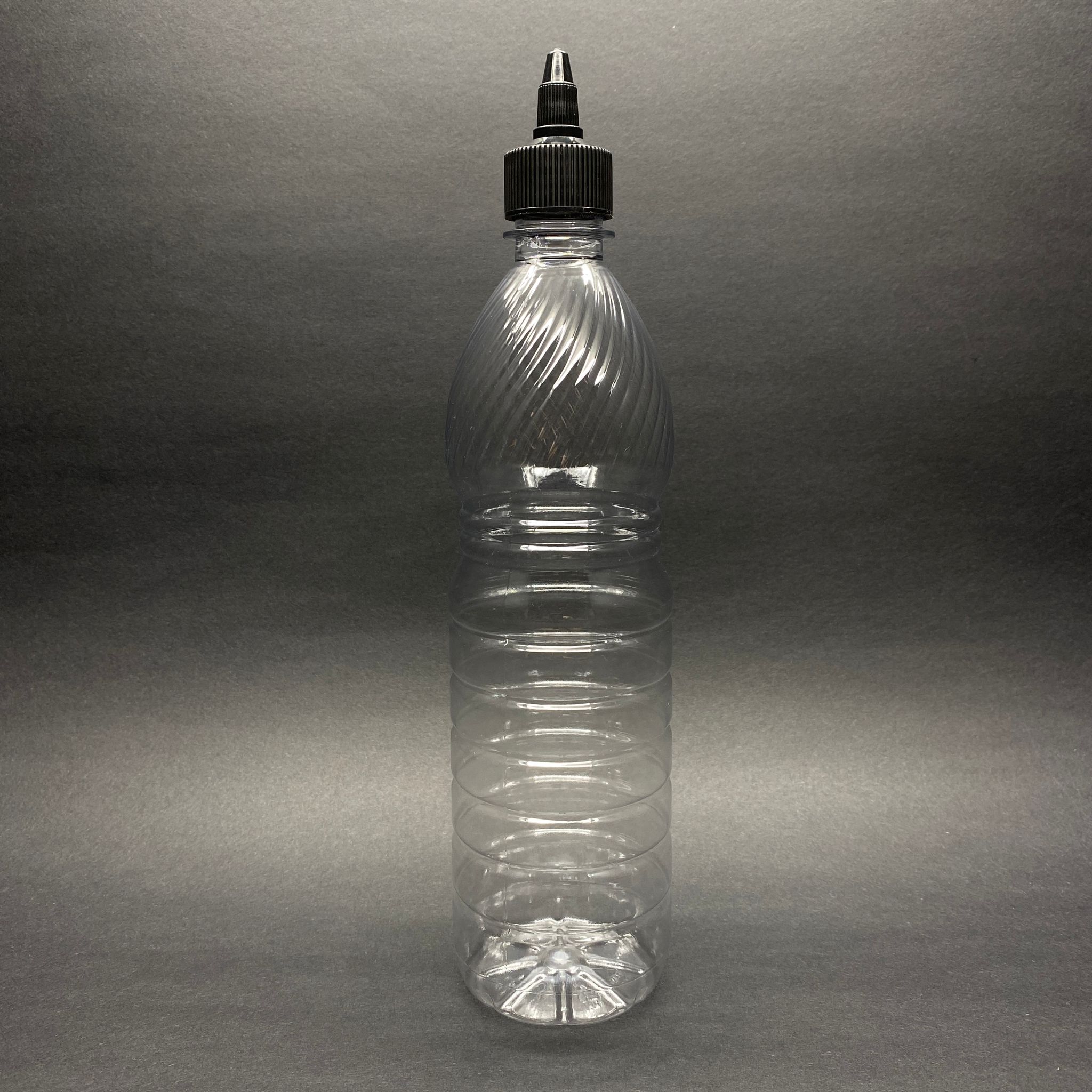 750 Cc Sivri Twist Asansör Kapaklı Şeffaf Pet Şişe - 0,75 Litre Akıtıcı Siyah Kapaklı Pet Şişe