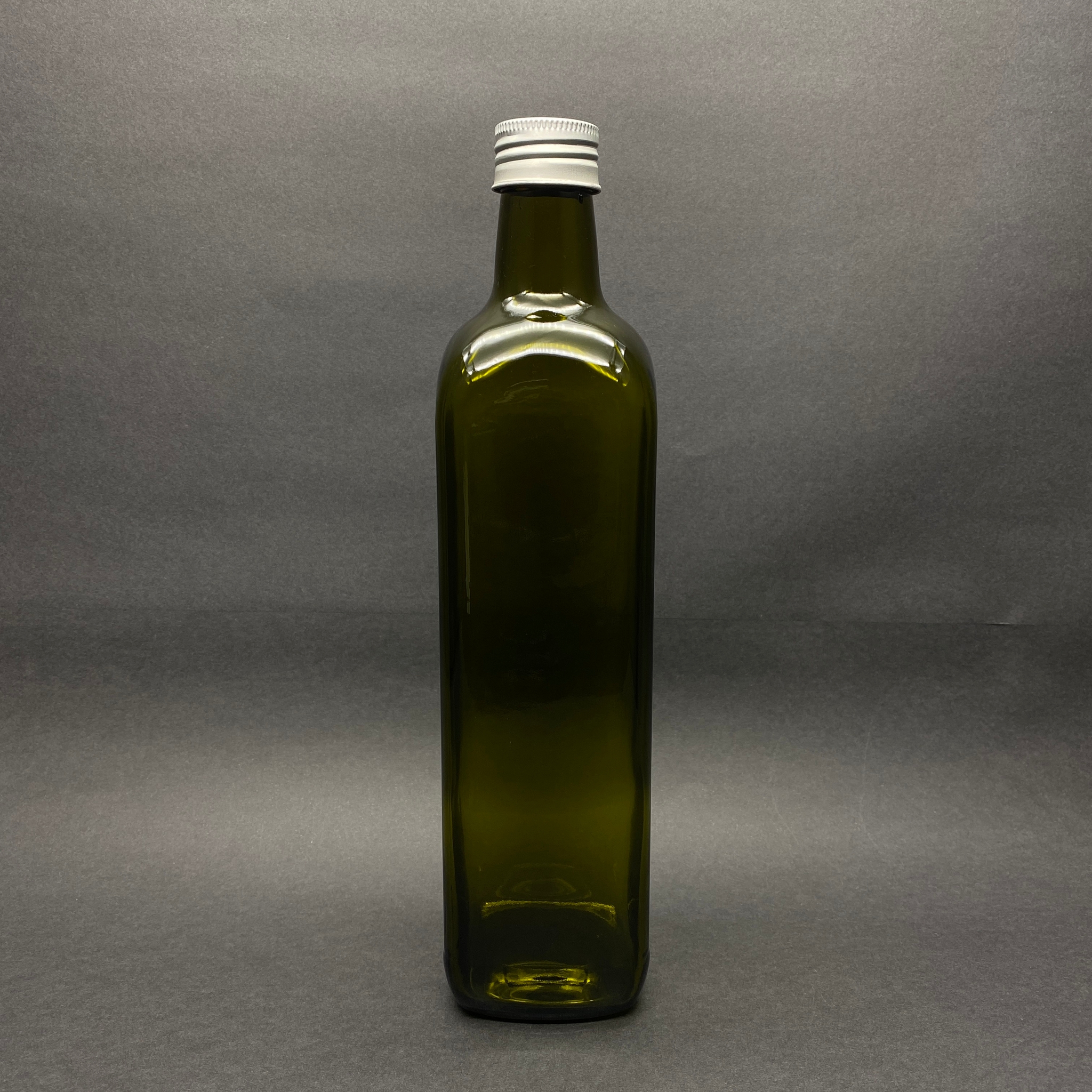 750 Cc Yeşil Maraska Cam Şişe - Gümüş Metal Alüminyum Kapaklı - 750 Ml Köşeli Yağ Şişesi - Sirke Şişesi