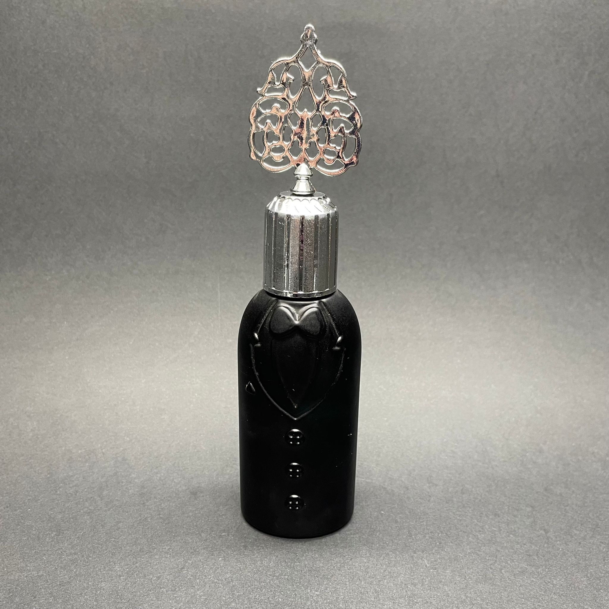 80 Cc Cam Kolonya Şişesi -  Damat Şişe - Gümüş Osmanlı Kapaklı + Plastik Tıpalı - Mat Siyah