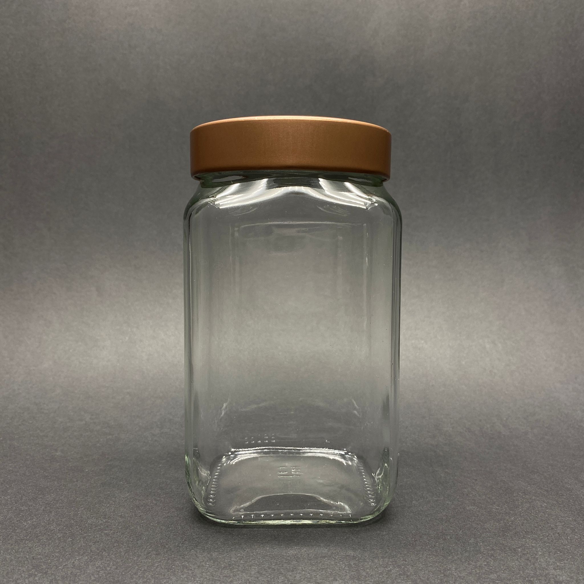 850 Cc Kare Cam Kavanoz - Derin Bronz Lüks Metal Kapaklı - 850 Ml Köşeli Cam Kavanoz