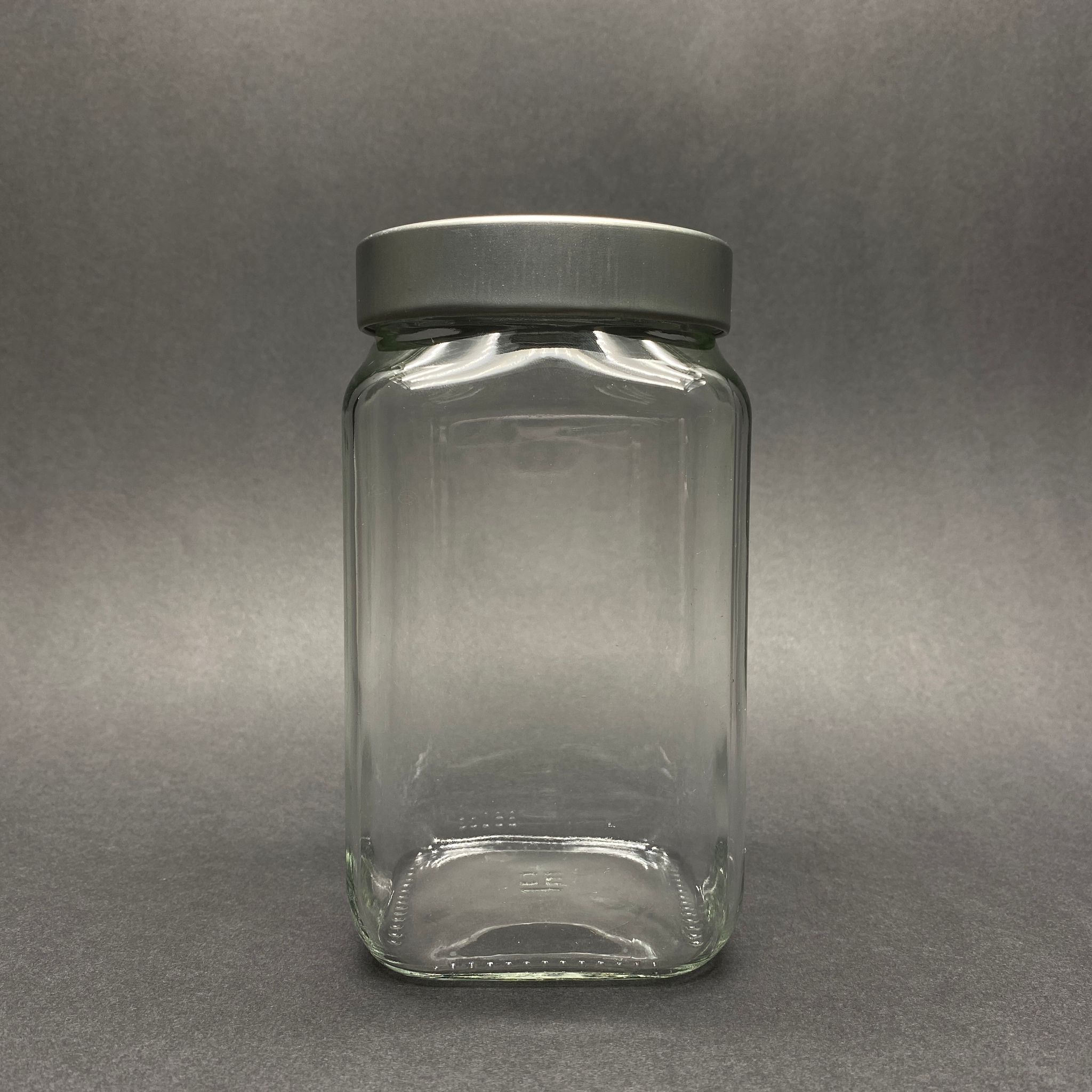 850 Cc Kare Cam Kavanoz - Derin Gümüş Lüks Metal Kapaklı - 850 Ml Köşeli Cam Kavanoz