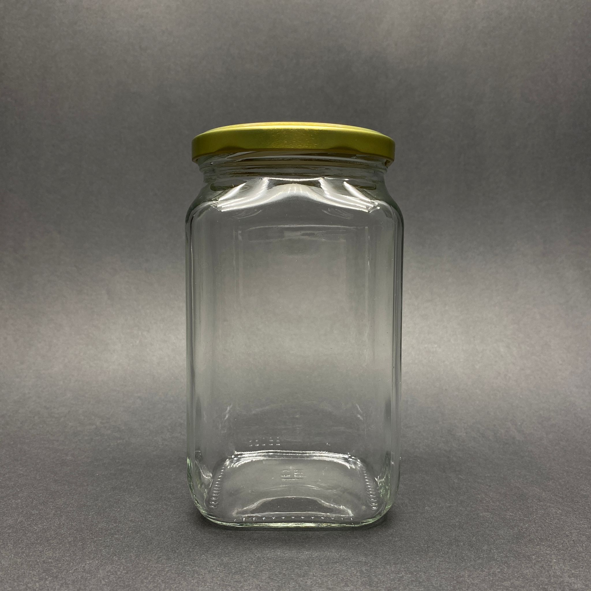 850 Cc Kare Cam Kavanoz - Gold Metal Kapaklı - 850 Ml Köşeli Cam Kavanoz