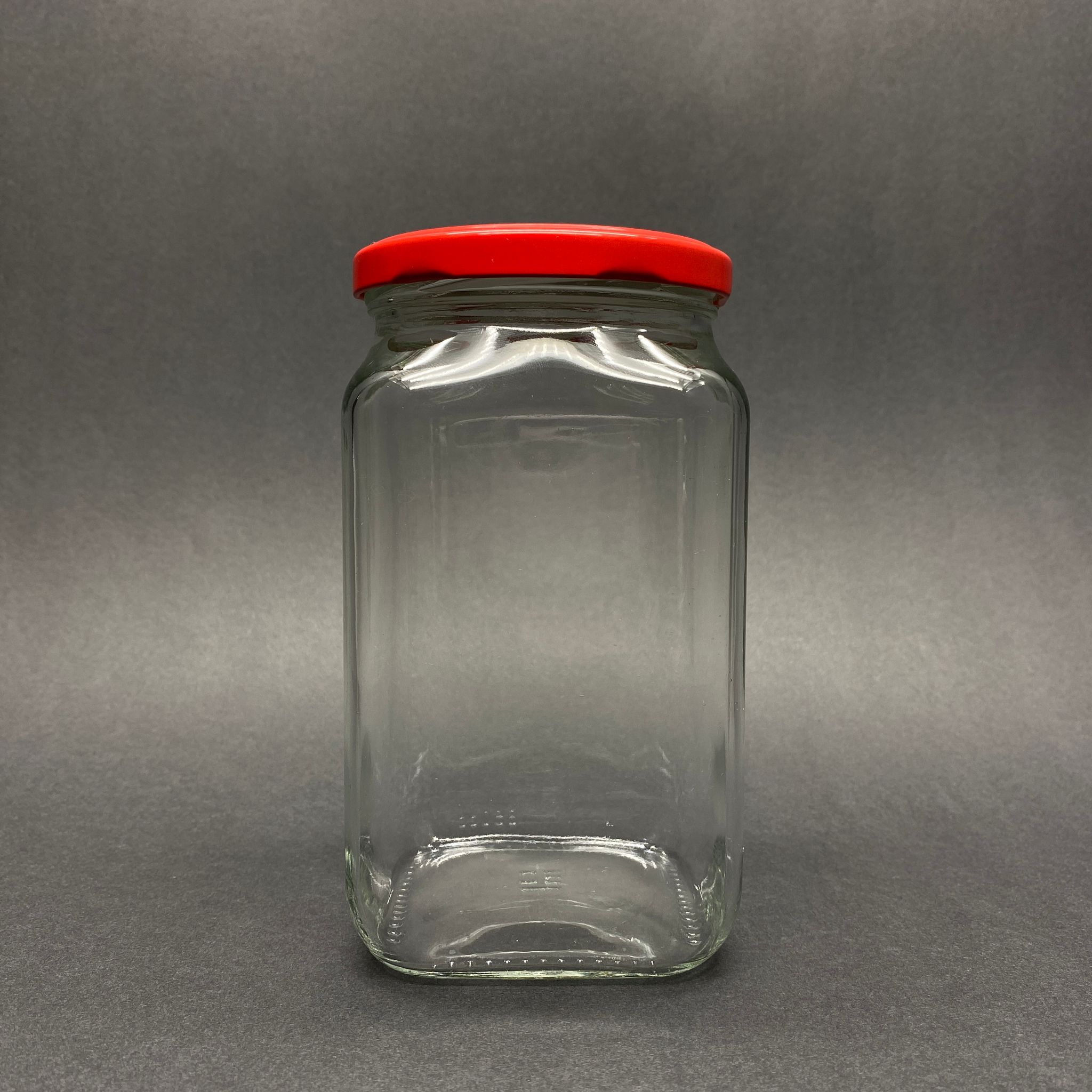 850 Cc Kare Cam Kavanoz - Kırmızı Metal Kapaklı - 850 Ml Köşeli Cam Kavanoz