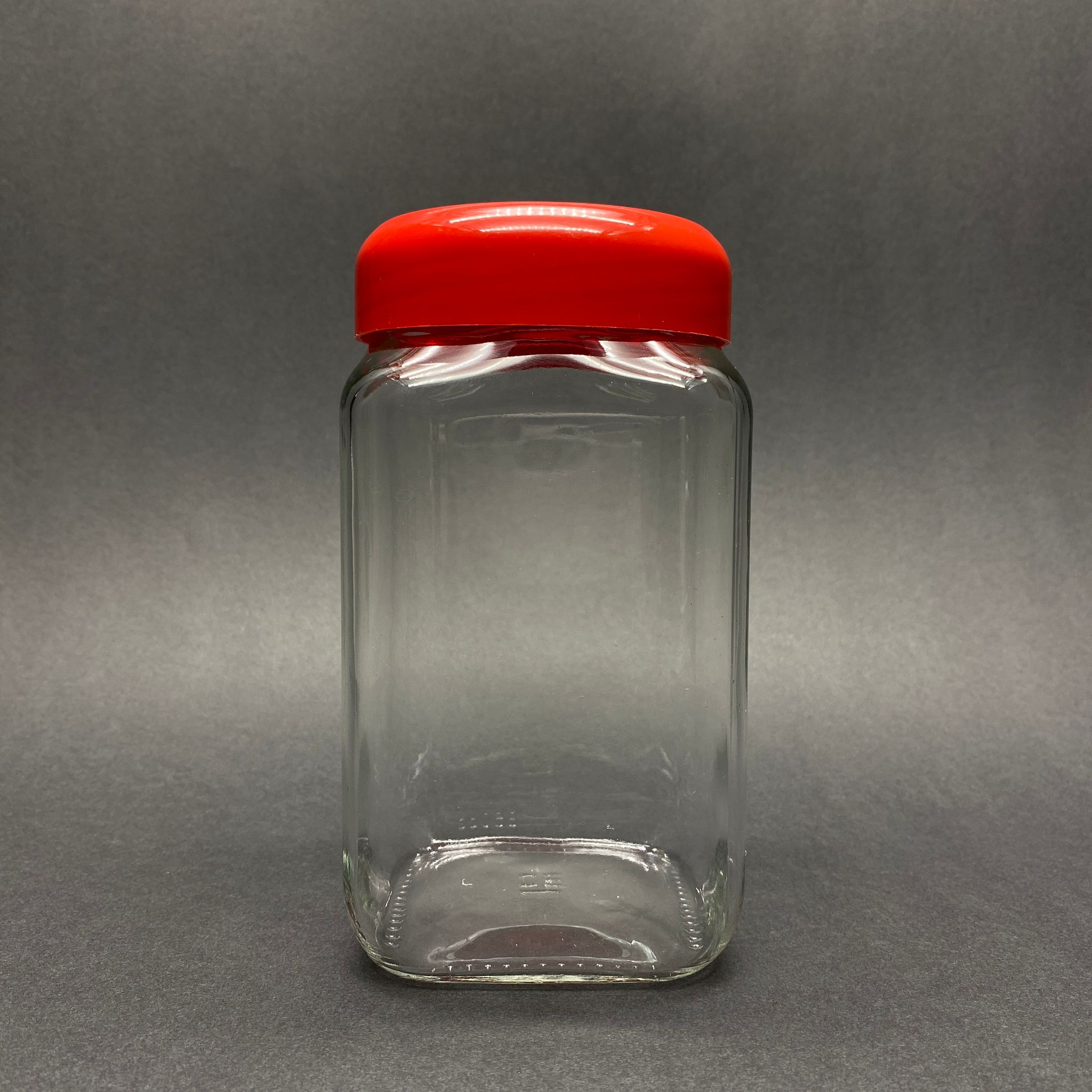 850 Cc Kare Cam Kavanoz - Kırmızı Plastik Kapaklı - 850 Ml Köşeli Cam Kavanoz