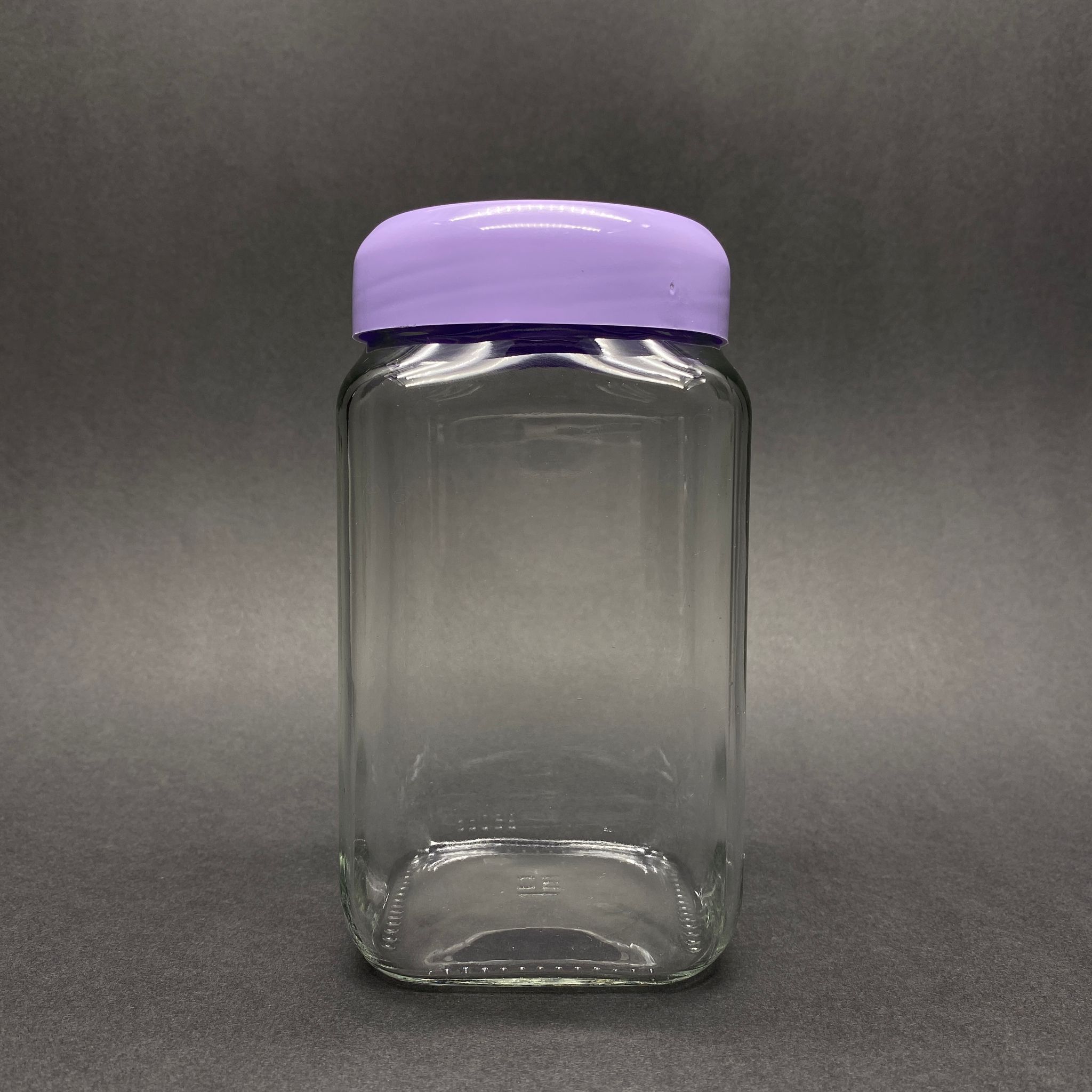850 Cc Kare Cam Kavanoz - Lila Plastik Kapaklı - 850 Ml Köşeli Cam Kavanoz