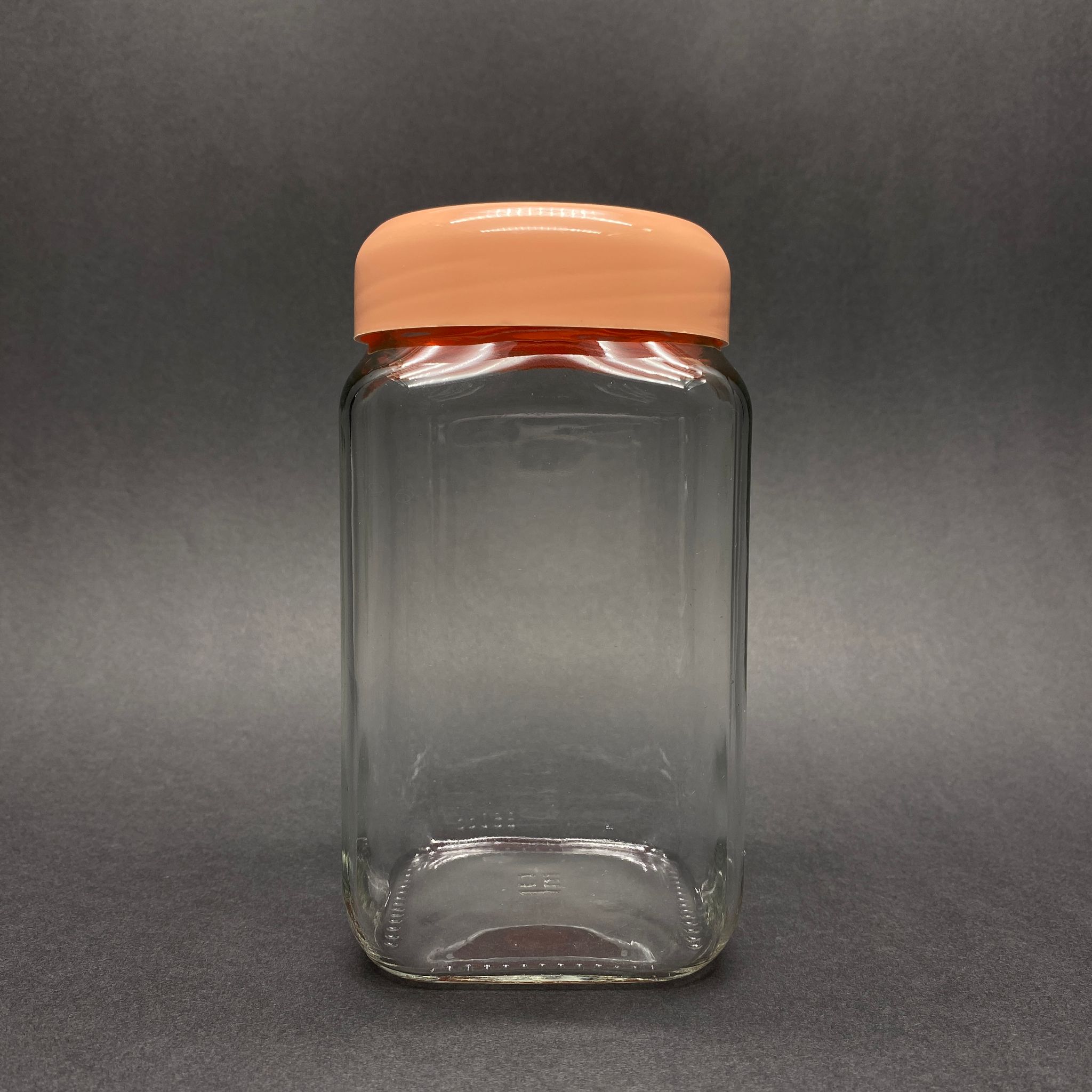 850 Cc Kare Cam Kavanoz - Pembe Plastik Kapaklı - 850 Ml Köşeli Cam Kavanoz