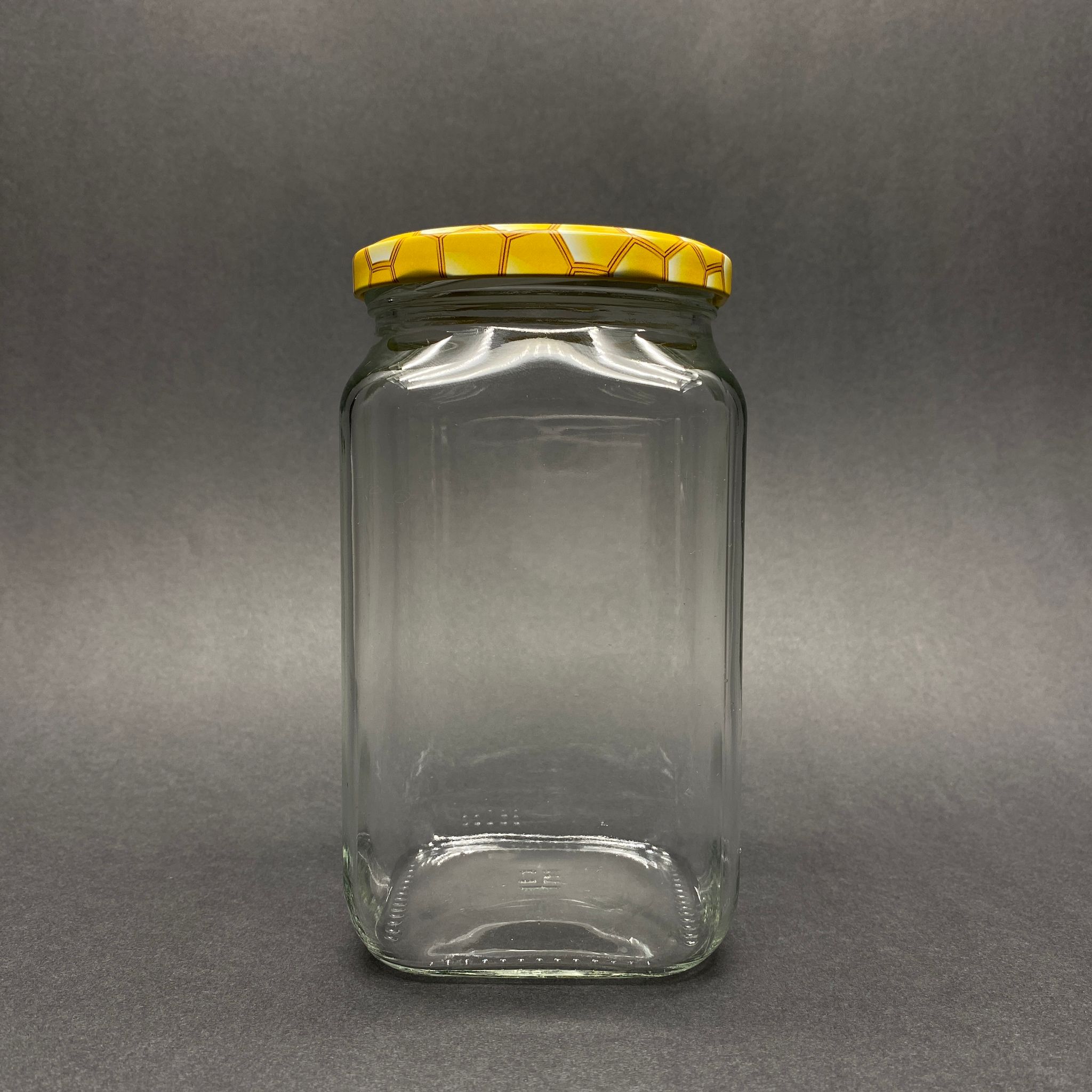 850 Cc Kare Cam Kavanoz - Petek/Bal Desenli Metal Kapaklı - 850 Ml Köşeli Cam Kavanoz
