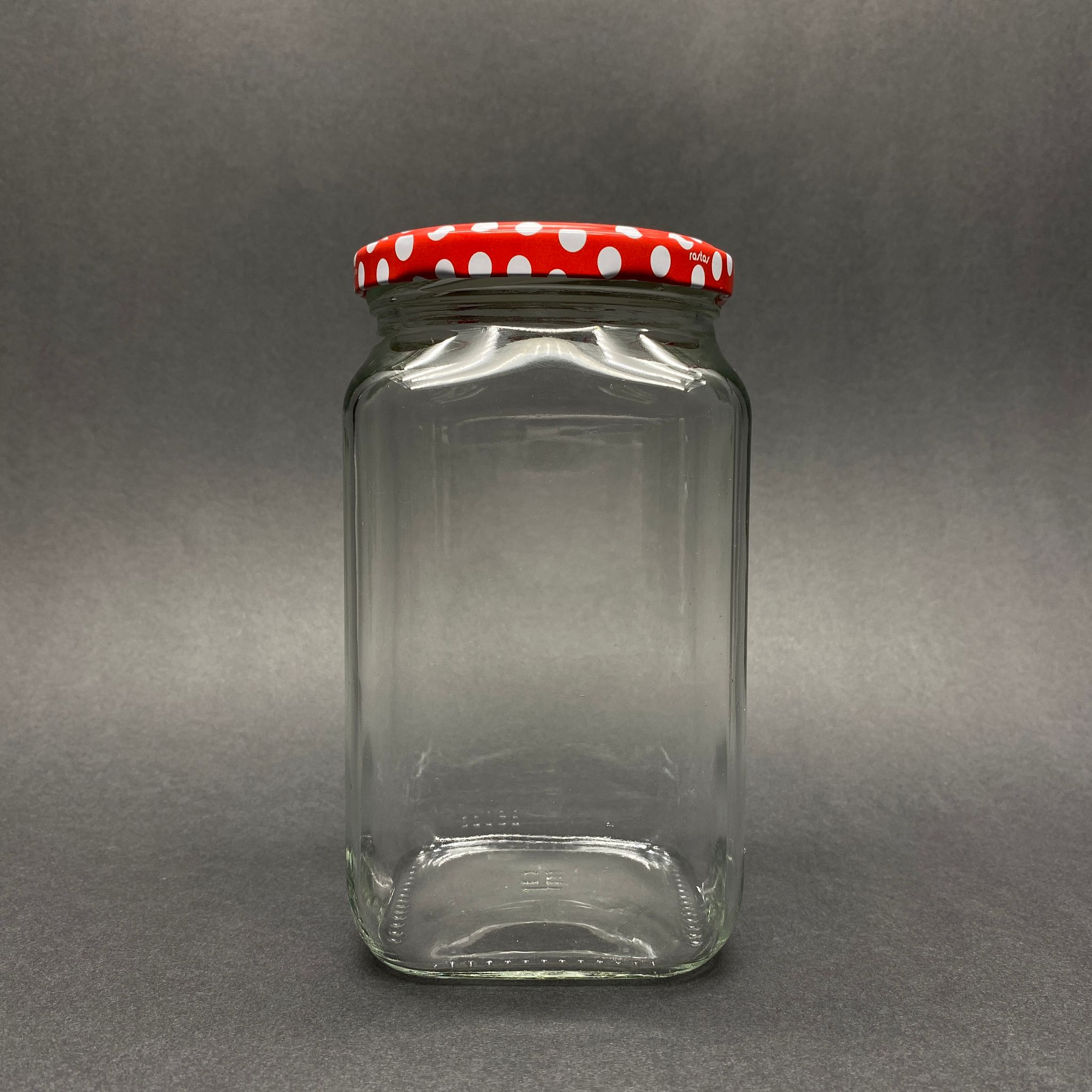 850 Cc Kare Cam Kavanoz - Puantiyeli Desenli Metal Kapaklı - 850 Ml Köşeli Cam Kavanoz