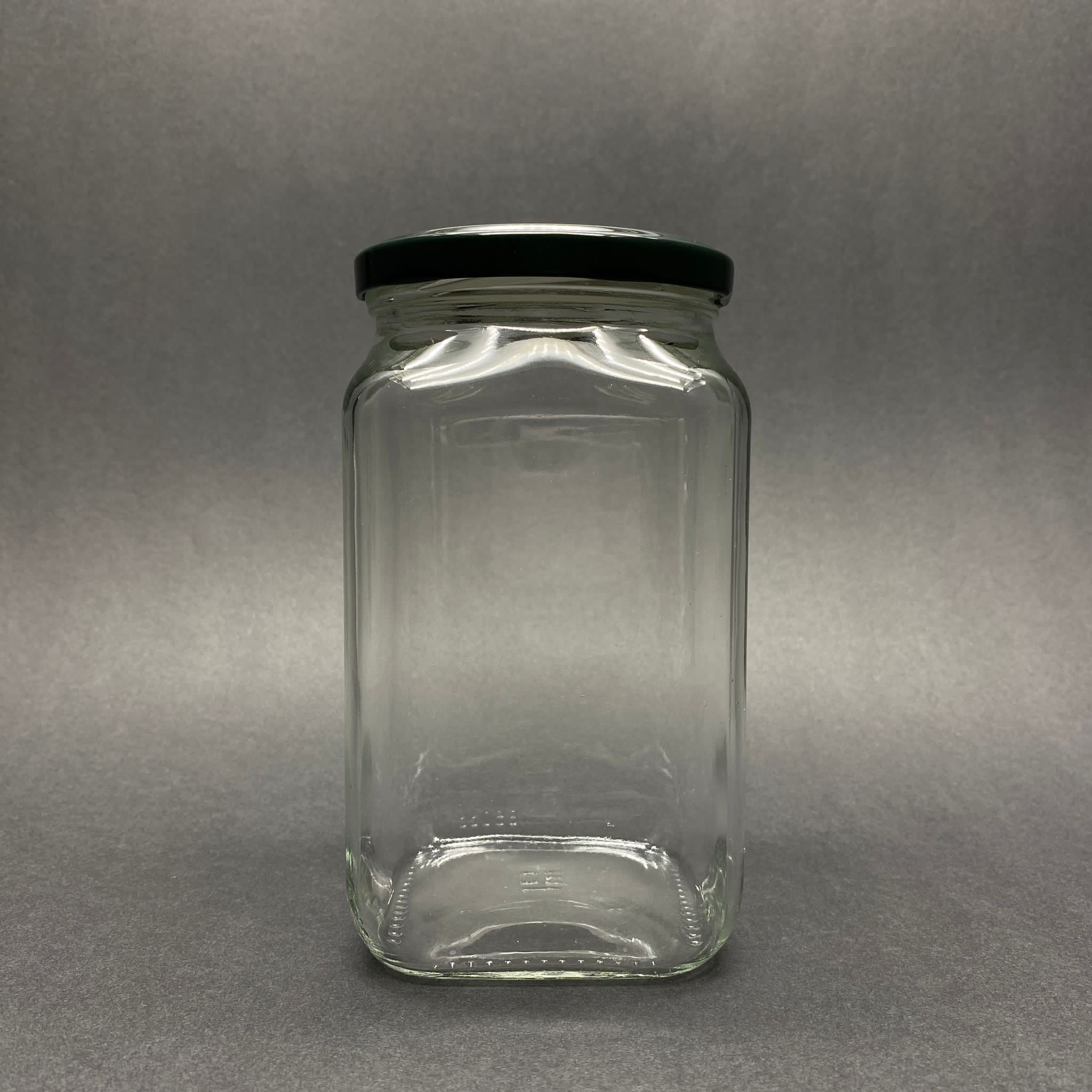 850 Cc Kare Cam Kavanoz - Yeşil Metal Kapaklı - 850 Ml Köşeli Cam Kavanoz