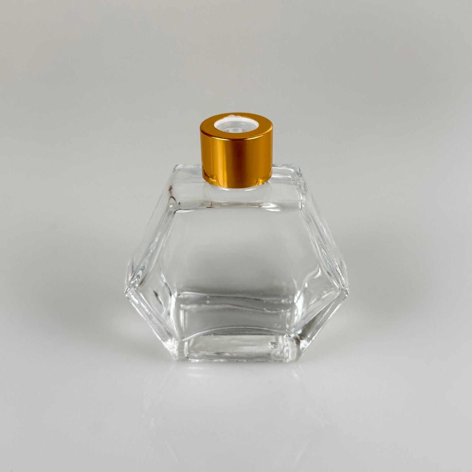 Altıgen Model Cam Kolonya Şişesi + Metal Gold Kapak + Tıpa - 50 Ml - Hediyelik Kolonya Şişeleri