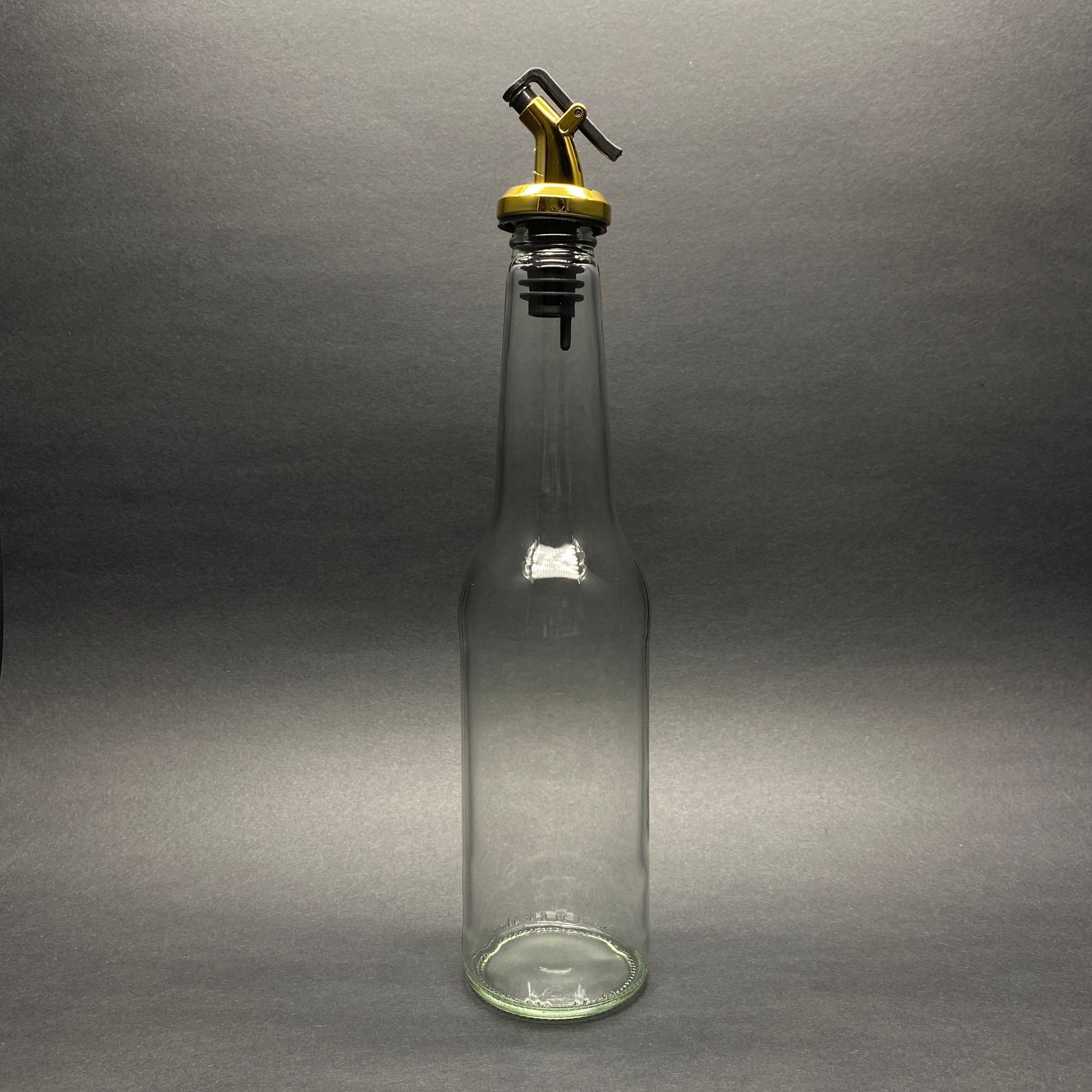 Alya Uzun Model Cam Yağdanlık Şişe + Gold Kapaklı Gri Yağ Tıpası  - 410 Ml