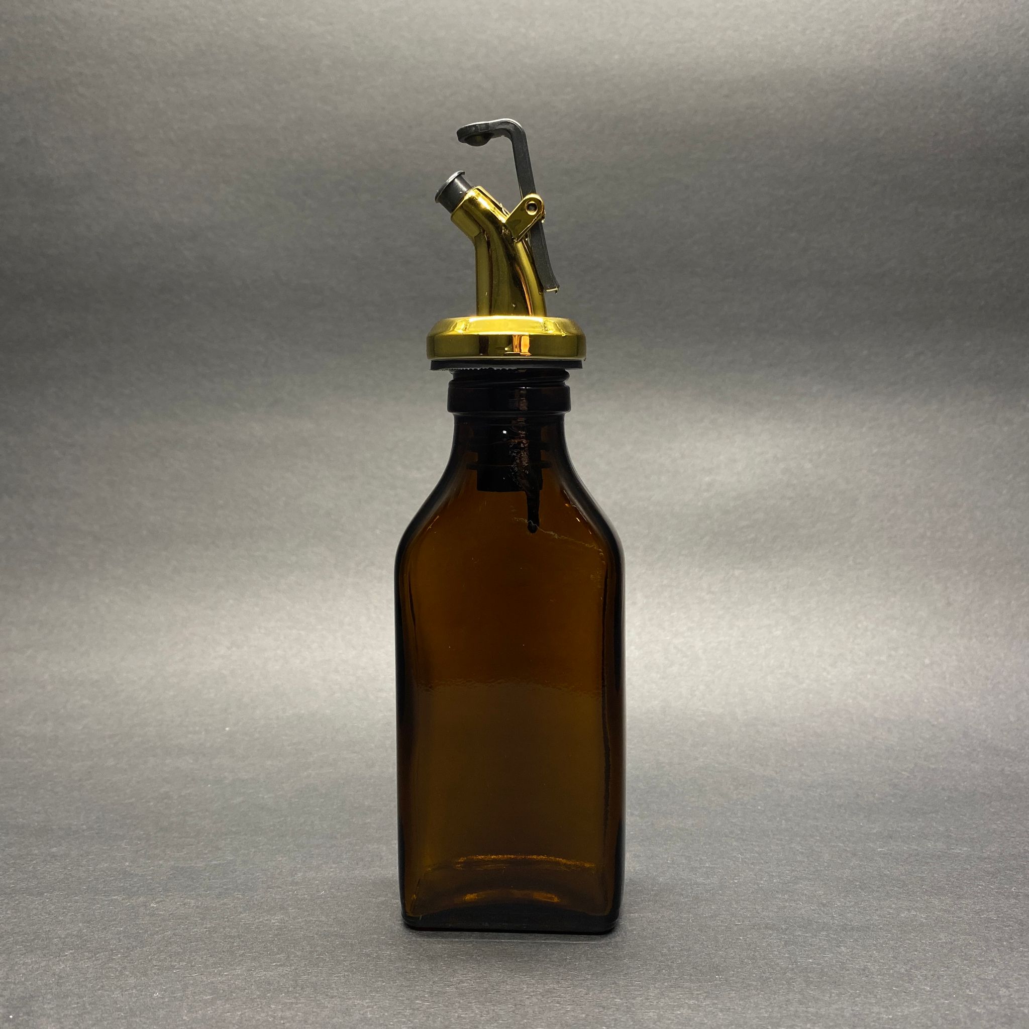 Amber Yağdanlık - 100 Cc Cam Amber Yassı Yağ Şişe Gold Tıpalı