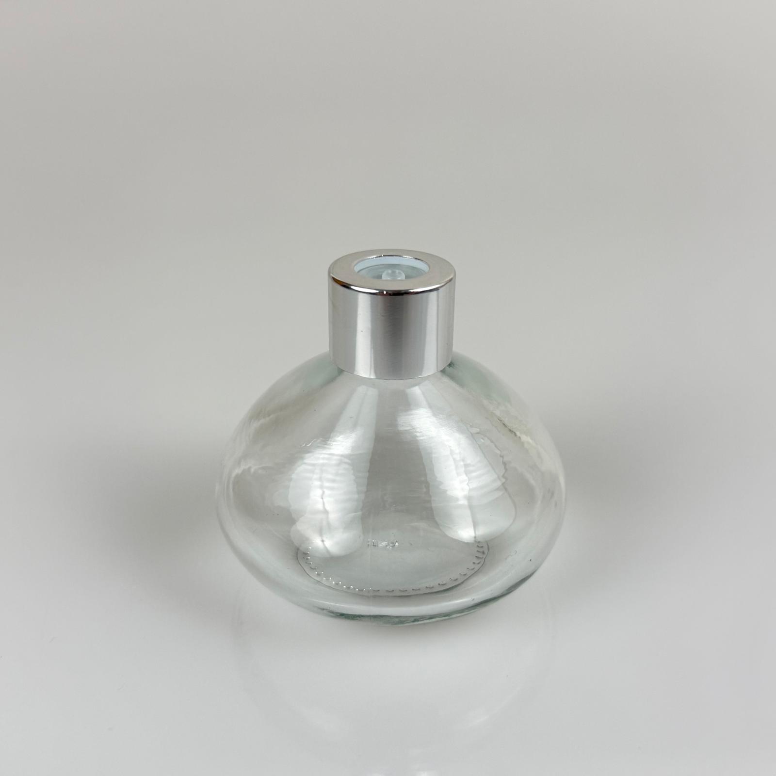 Basık Model Cam Kolonya Şişesi + Metal Gümüş Kapak + Tıpa - 50 Ml - Hediyelik Kolonya Şişeleri