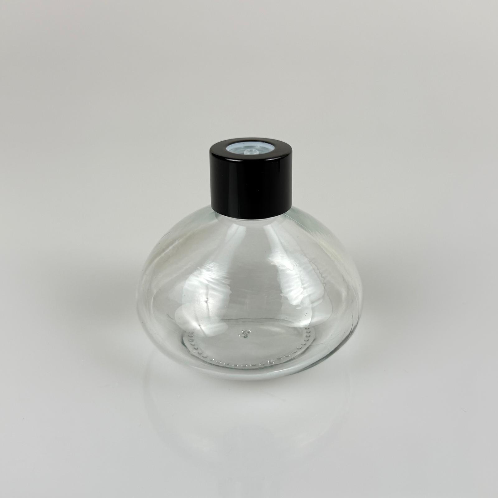 Basık Model Cam Kolonya Şişesi + Metal Siyah Kapak + Tıpa - 50 Ml - Hediyelik Kolonya Şişeleri