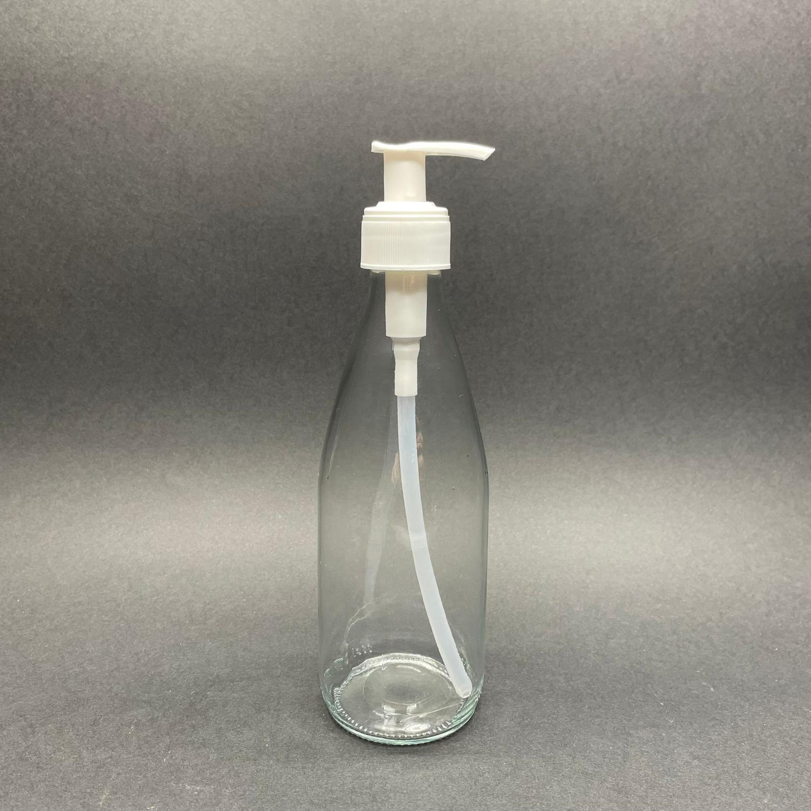 Beyaz Pompalı Cam Şişe - Cam Sıvı Sabun Şişesi - Cam Şampuan, Losyon Şişesi - 330 Ml