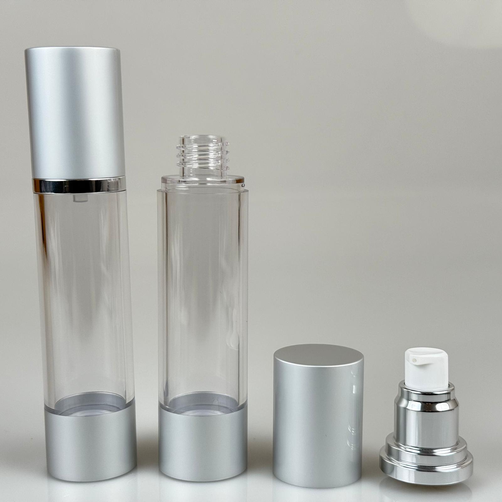 Boş Krem Ve Losyon Şişesi 50 Ml Boş Airless Şişe - Havasız Pompalı Gümüş Airless Şişe