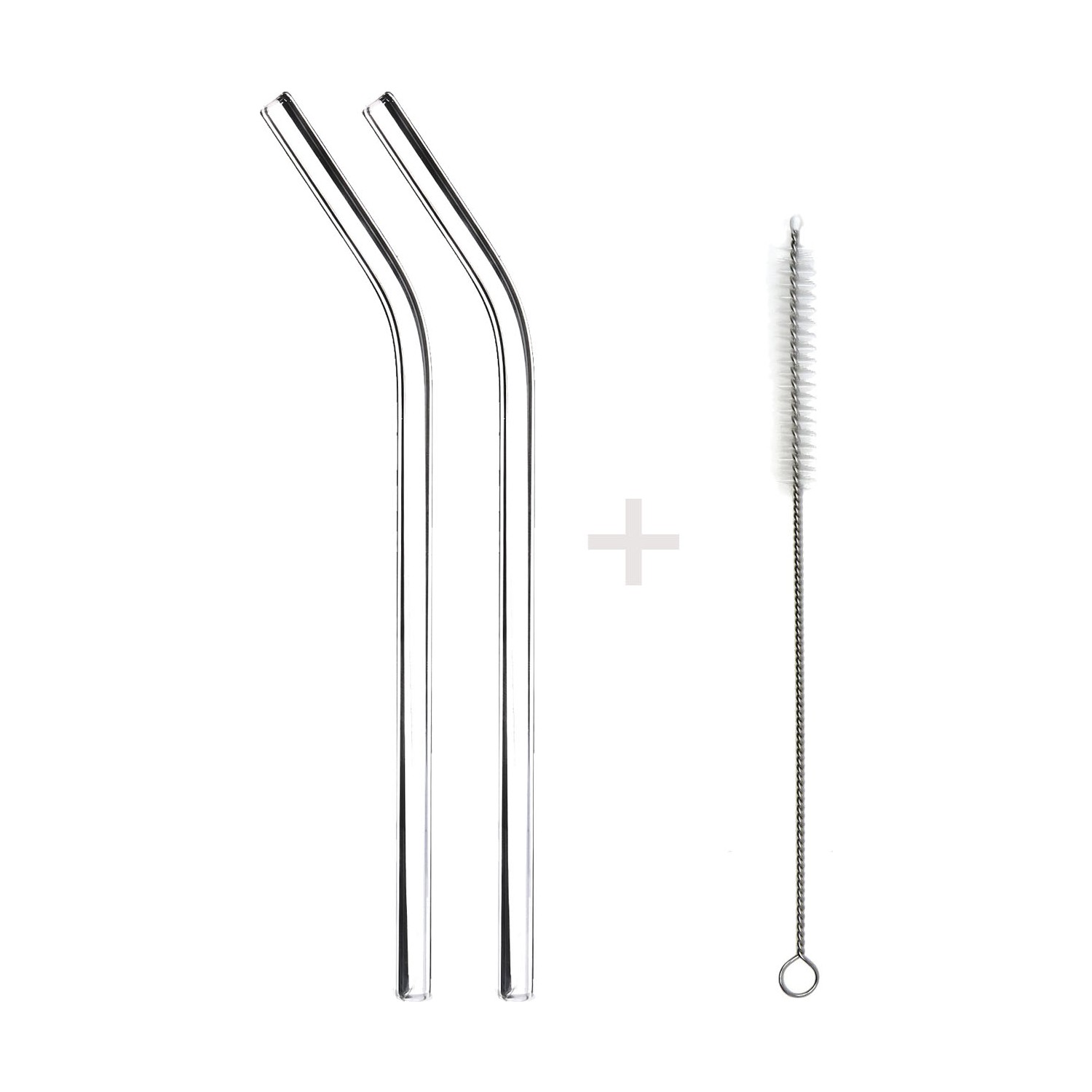 Cam Pipet Seti - Eğik - Fırçalı  - 2 Adet Eğik Cam Pipet + 1 Adet Temizleme Fırçası