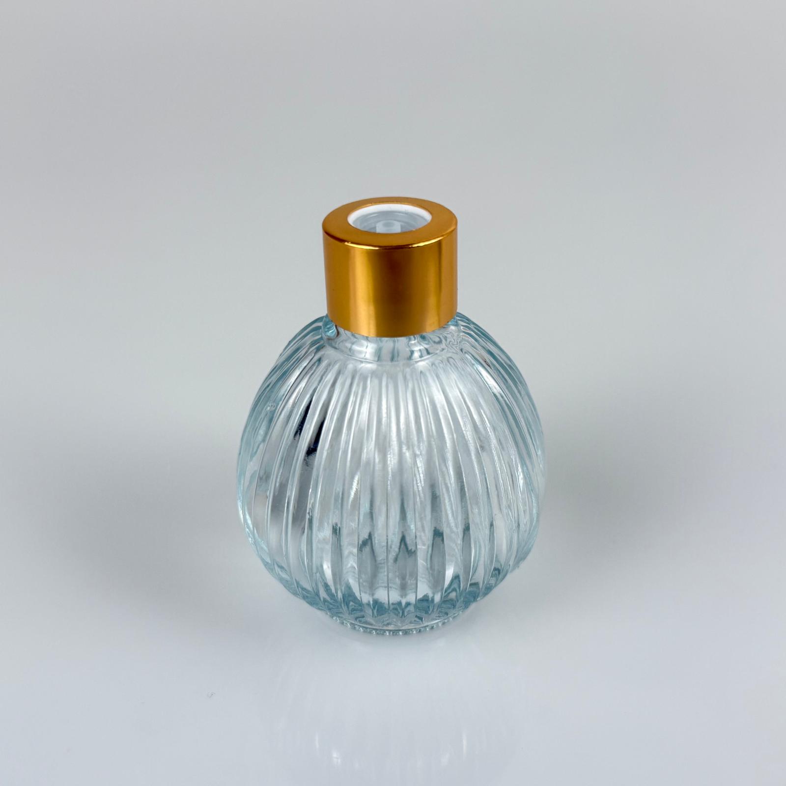 Çizgili Top Model Cam Kolonya Şişesi + Metal Gold Kapak + Tıpa - 50 Ml - Hediyelik Kolonya Şişeleri