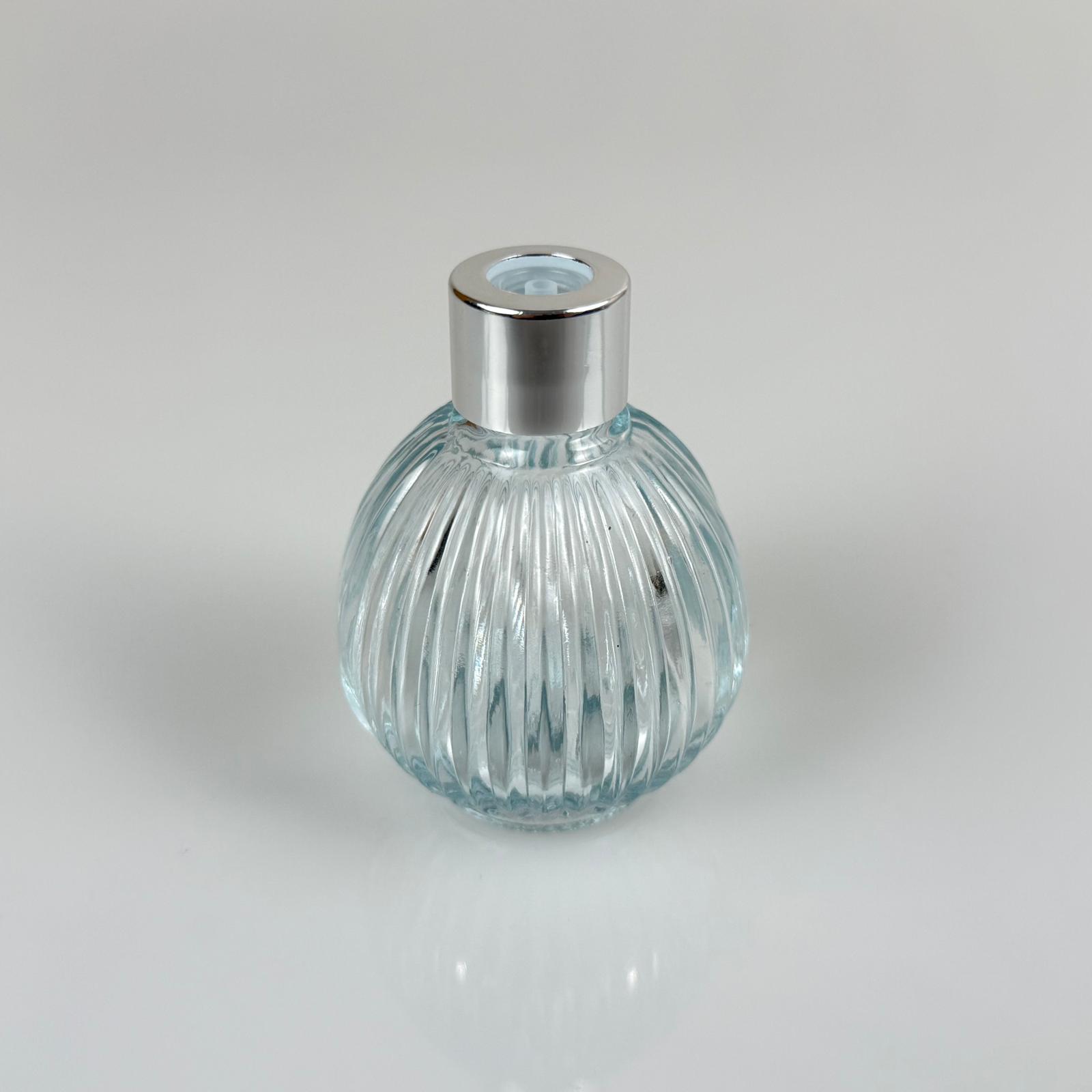 Çizgili Top Model Cam Kolonya Şişesi + Metal Gümüş Kapak + Tıpa - 50 Ml - Hediyelik Kolonya Şişeleri
