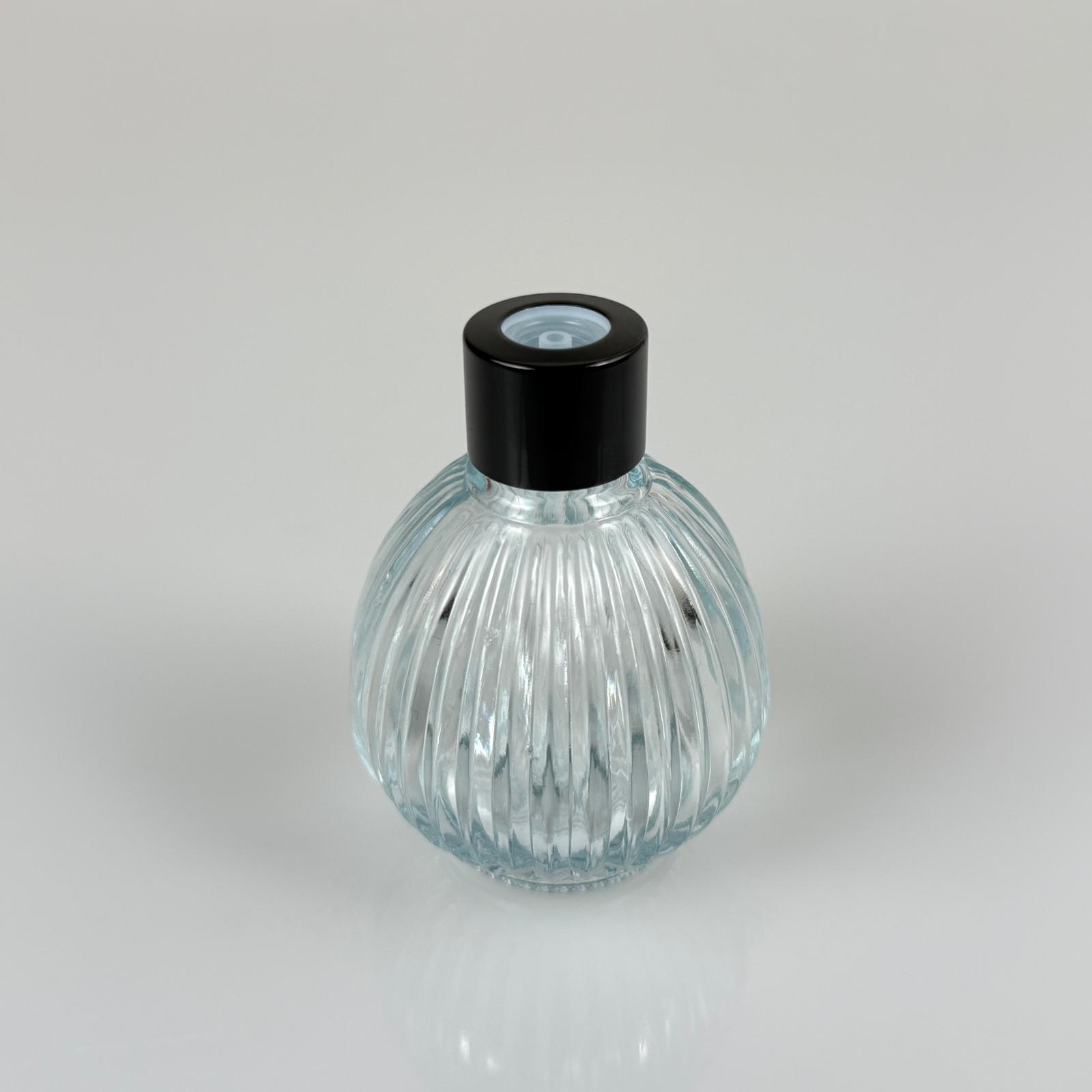 Çizgili Top Model Cam Kolonya Şişesi + Metal Siyah Kapak + Tıpa - 50 Ml - Hediyelik Kolonya Şişeleri