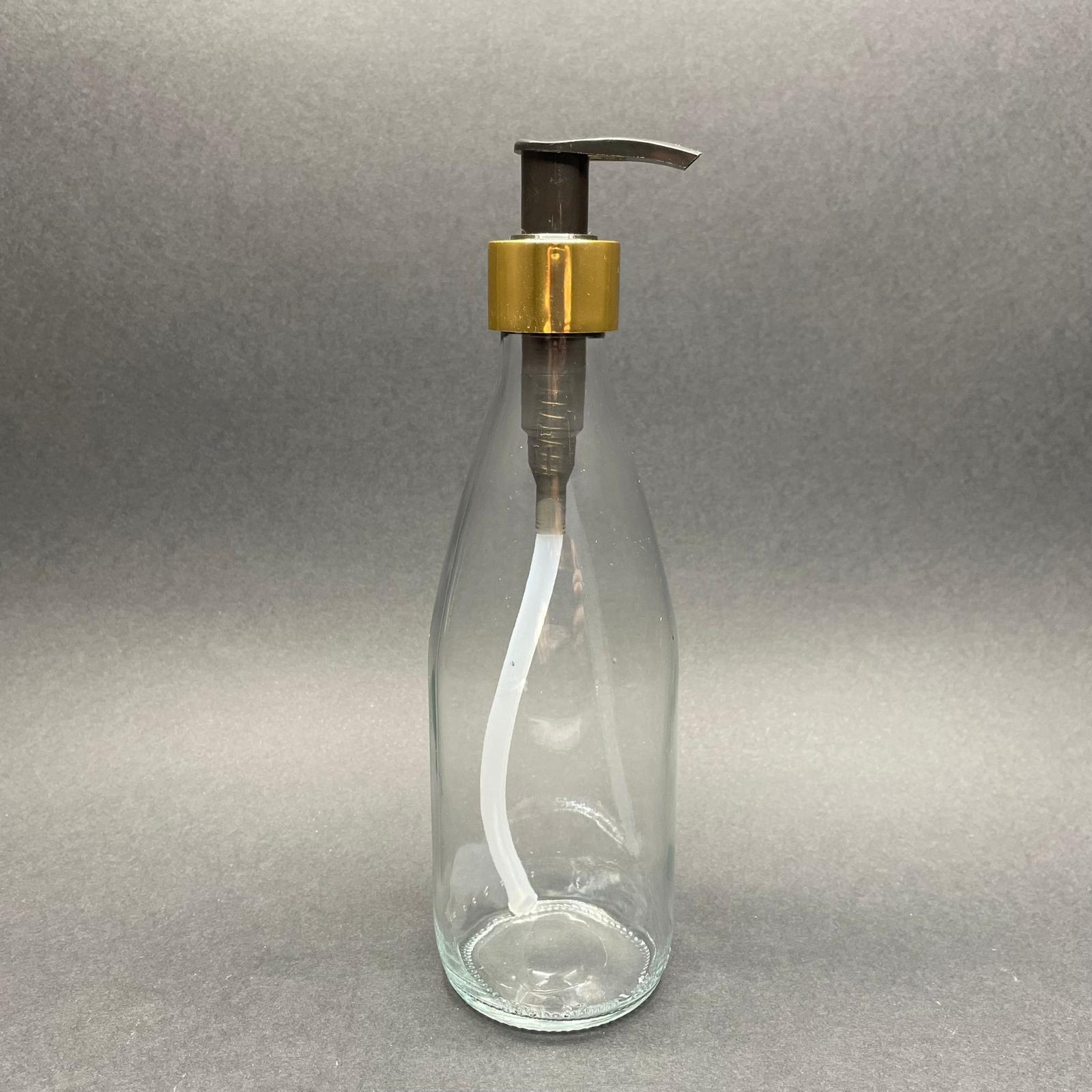 Gold Pompalı Cam Şişe - Cam Sıvı Sabun Şişesi - Cam Şampuan, Losyon Şişesi - 330 Ml