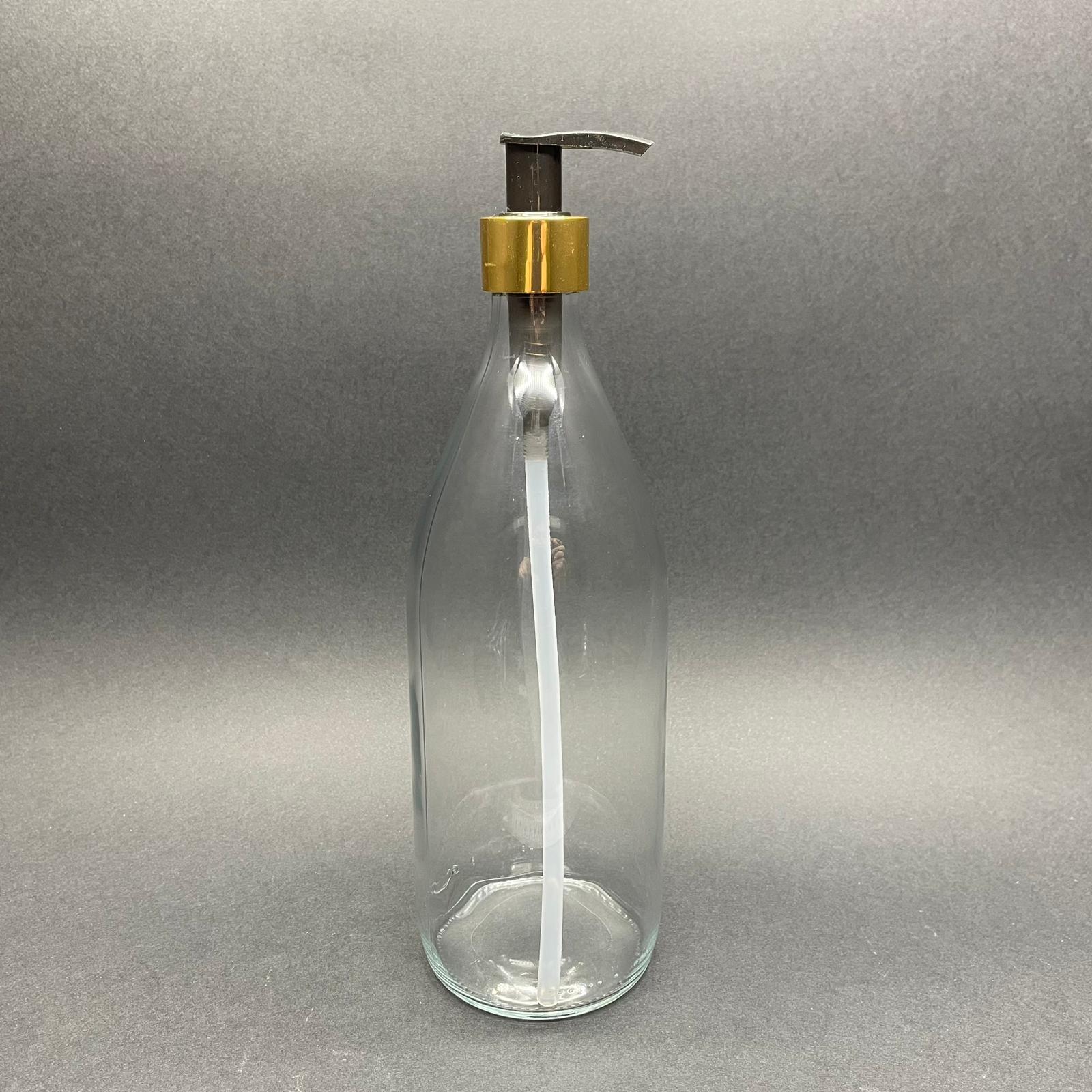 Gold Pompalı Cam Şişe - Cam Sıvı Sabun Şişesi - Cam Şampuan, Losyon Şişesi - 750 Ml