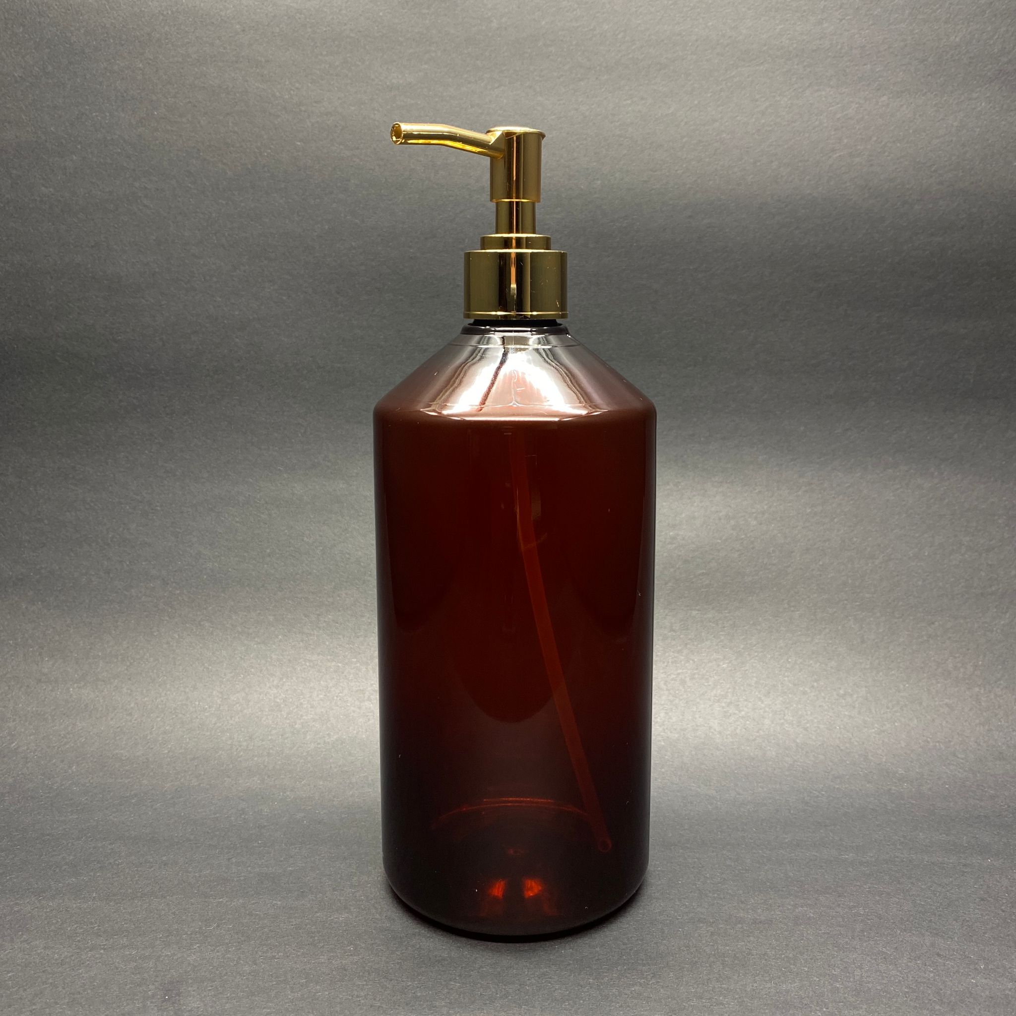 Gold Pompalı Sıvı Sabun Şişesi - 1000 Ml Pompalı Amber Plastik Şişe