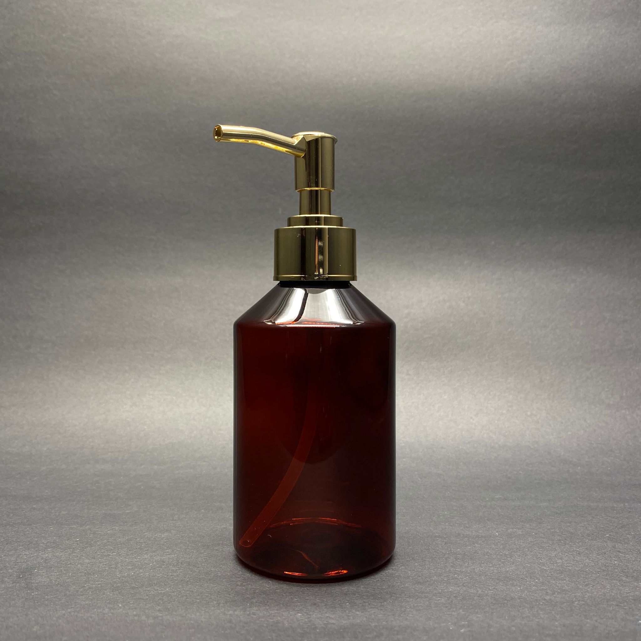 Gold Pompalı Sıvı Sabun Şişesi - 250 Ml Pompalı Amber Küt Plastik Şişe