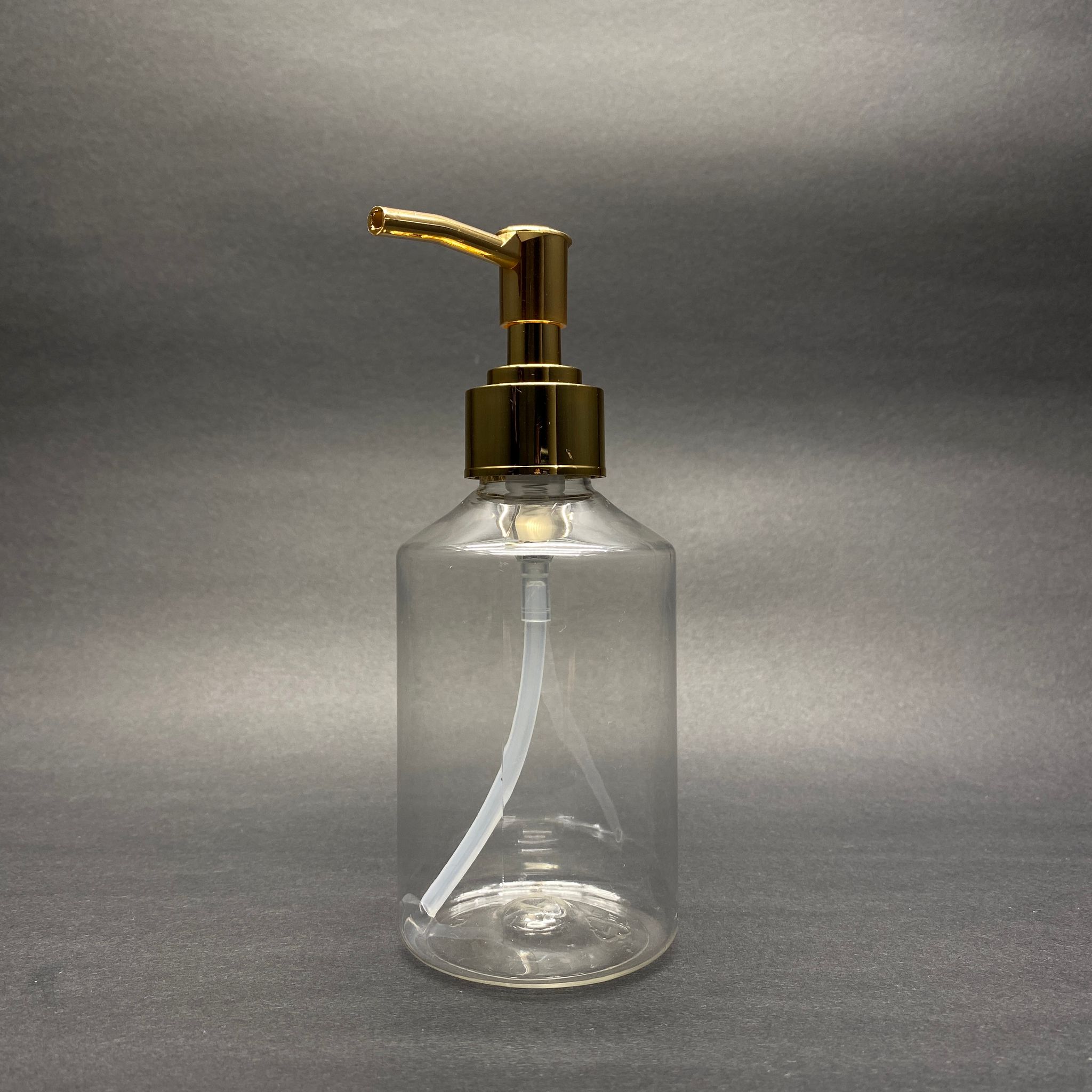 Gold Pompalı Sıvı Sabun Şişesi - 250 Ml Pompalı Şeffaf Küt Plastik Şişe