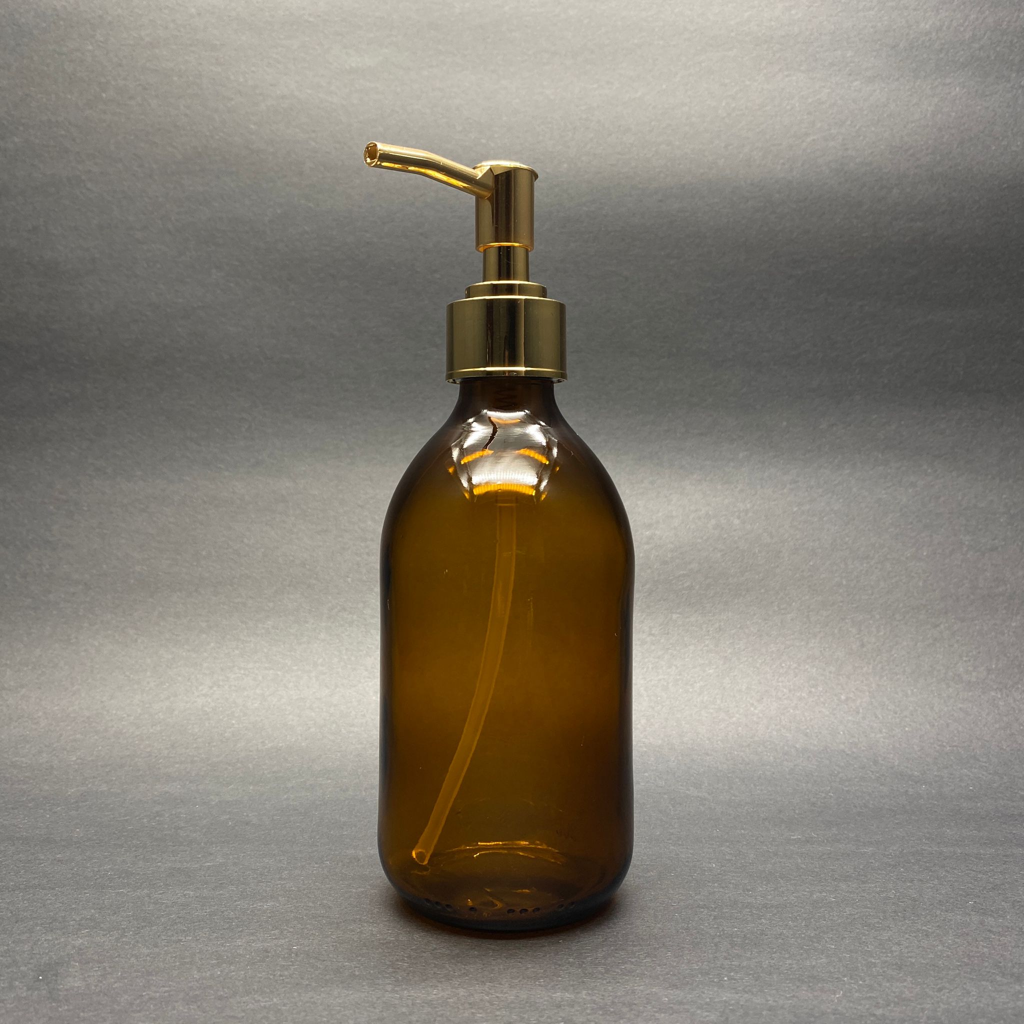 Gold Pompalı Sıvı Sabun Şişesi - 300 Ml Pompalı Amber Cam Şişe