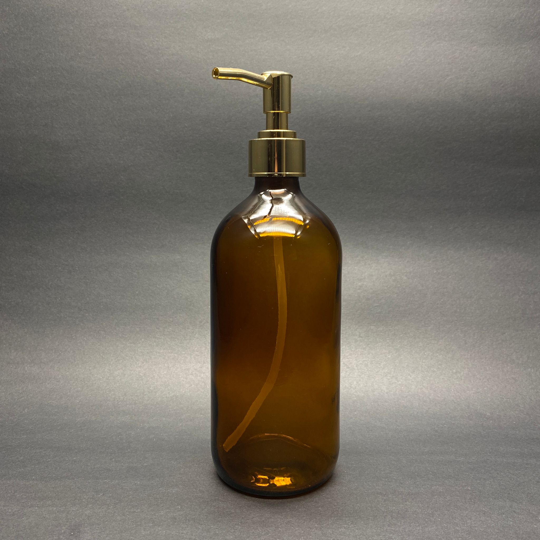 Gold Pompalı Sıvı Sabun Şişesi - 500 Ml Pompalı Amber Cam Şişe
