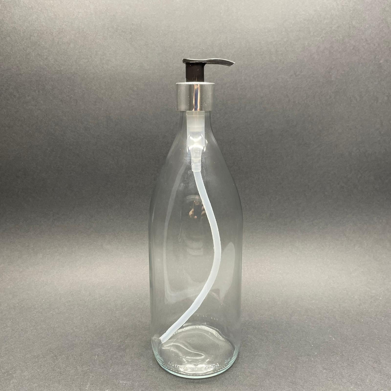 Gümüş Pompalı Cam Şişe - Cam Sıvı Sabun Şişesi - Cam Şampuan, Losyon Şişesi - 750 Ml