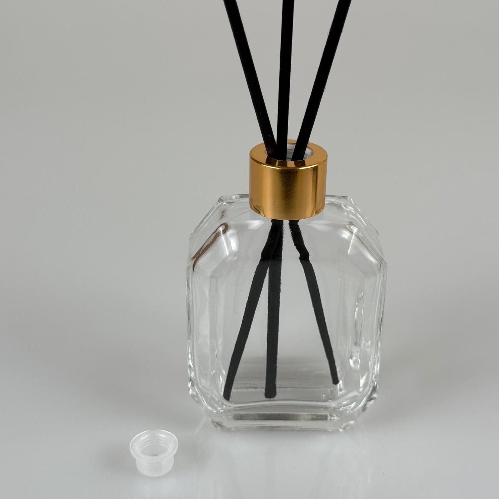 Kazablanka Model Cam Bambu Oda Kokusu Şişesi + Metal Gold Kapak + Tıpa + 3 Adet Fiber Bambu Çubuk - 50 Ml Set Takım - Hediyelik Promosyon Diffuser Şişeleri