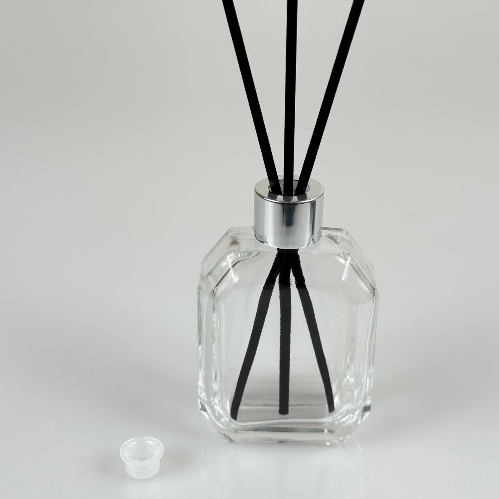Kazablanka Model Cam Bambu Oda Kokusu Şişesi + Metal Gümüş Kapak + Tıpa + 3 Adet Fiber Bambu Çubuk - 50 Ml Set Takım - Hediyelik Promosyon Diffuser Şişeleri