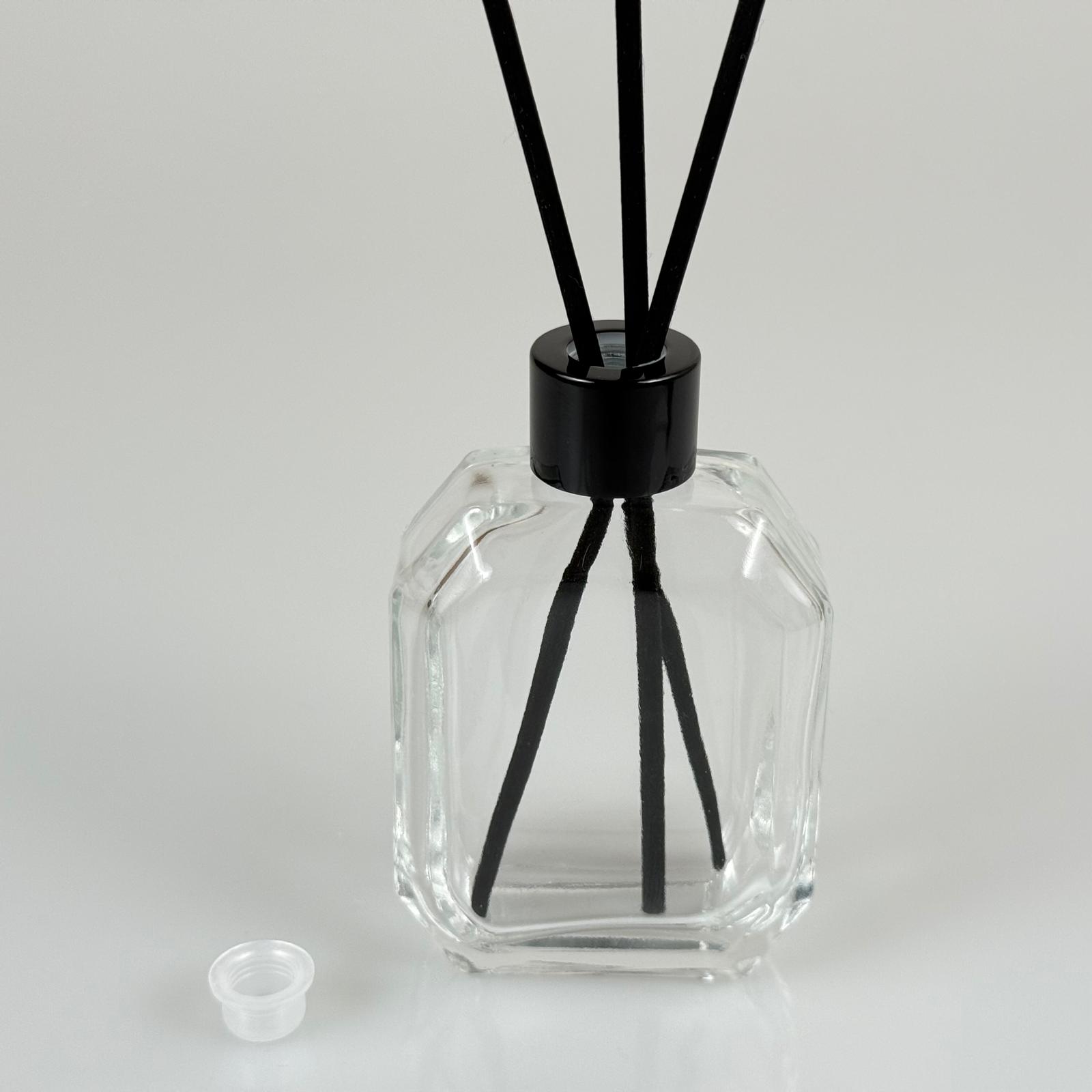 Kazablanka Model Cam Bambu Oda Kokusu Şişesi + Metal Siyah Kapak + Tıpa + 3 Adet Fiber Bambu Çubuk - 50 Ml Set Takım - Hediyelik Promosyon Diffuser Şişeleri