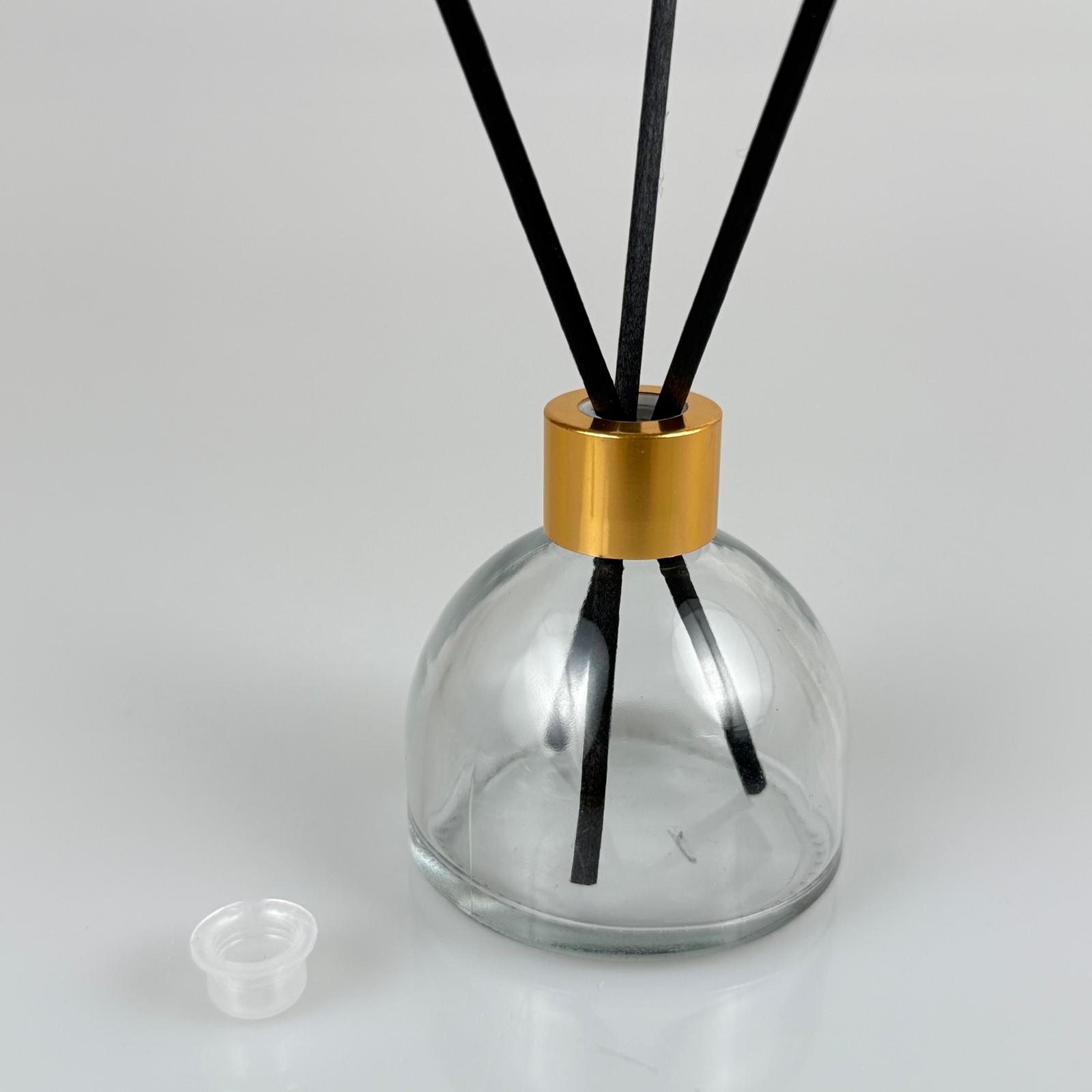 Kubbe Model Cam Bambu Oda Kokusu Şişesi + Metal Gold Kapak + Tıpa + 3 Adet Fiber Bambu Çubuk - 50 Ml Set Takım - Hediyelik Promosyon Diffuser Şişeleri