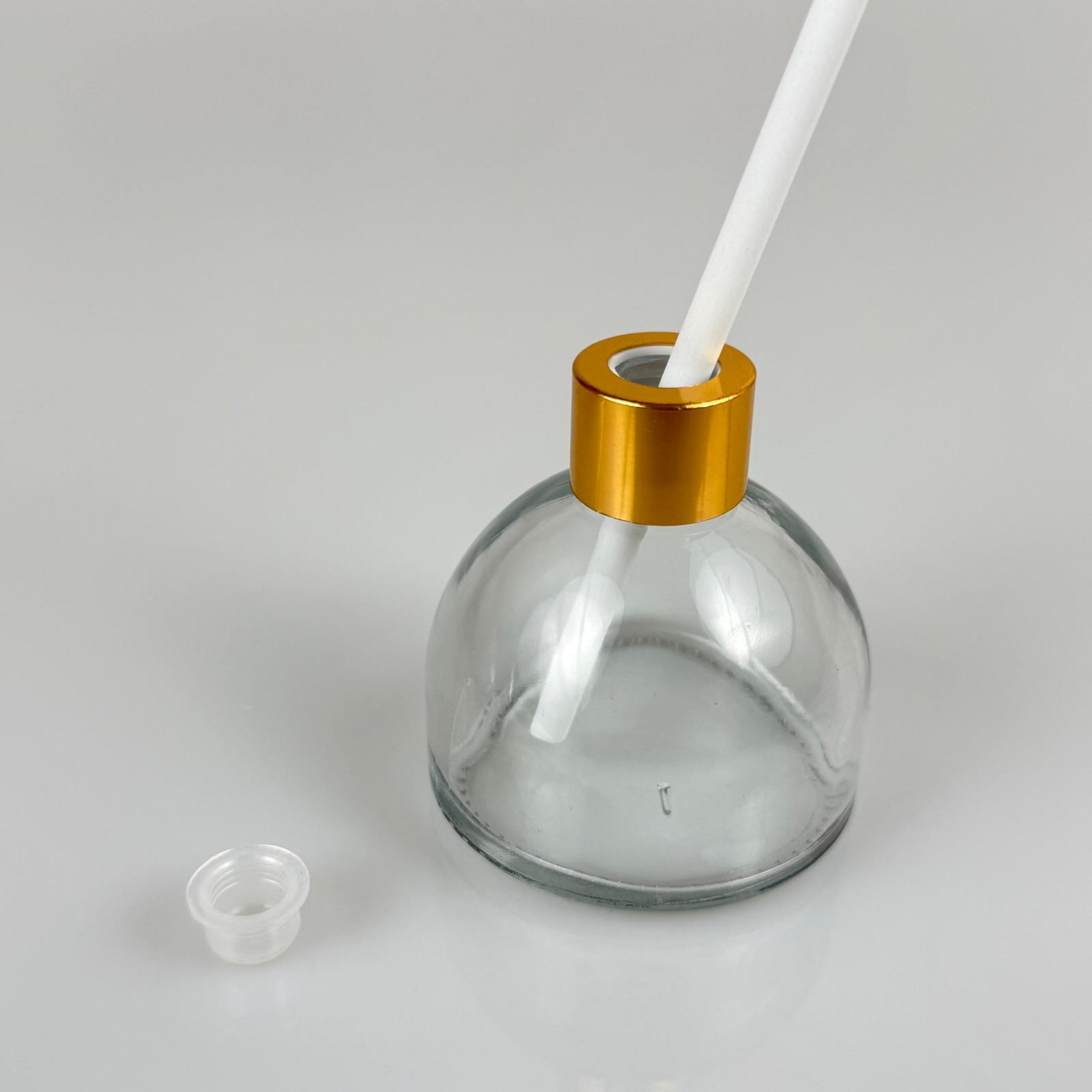 Kubbe Model Cam Bambu Oda Kokusu Şişesi + Metal Gold Kapak + Tıpa + Kalın Beyaz Fiber Bambu Çubuk - 50 Ml Set Takım - Hediyelik Promosyon Diffuser Şişeleri