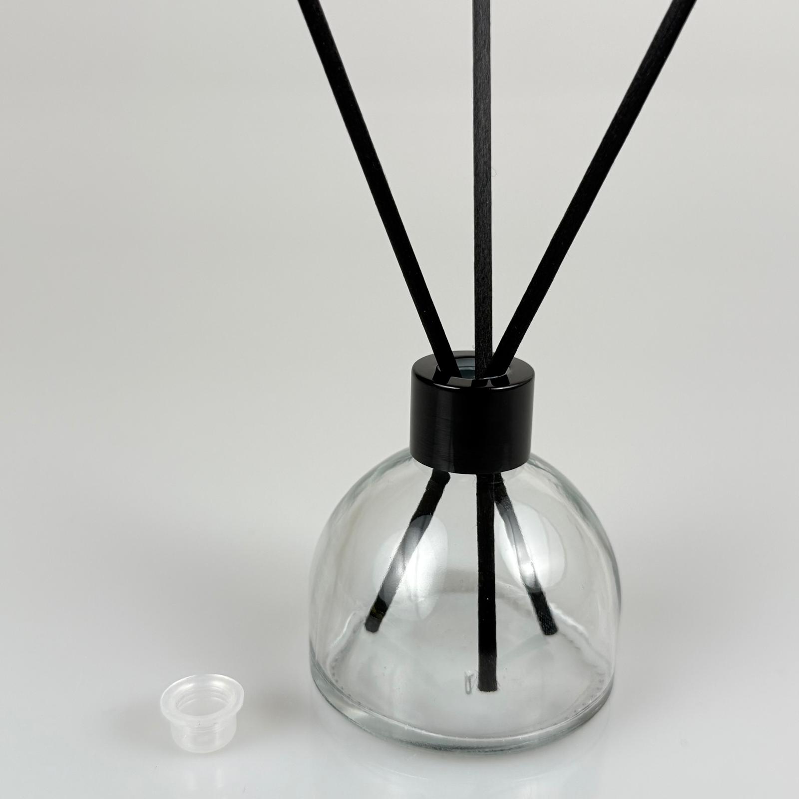 Kubbe Model Cam Bambu Oda Kokusu Şişesi + Metal Siyah Kapak + Tıpa + 3 Adet Fiber Bambu Çubuk - 50 Ml Set Takım - Hediyelik Promosyon Diffuser Şişeleri