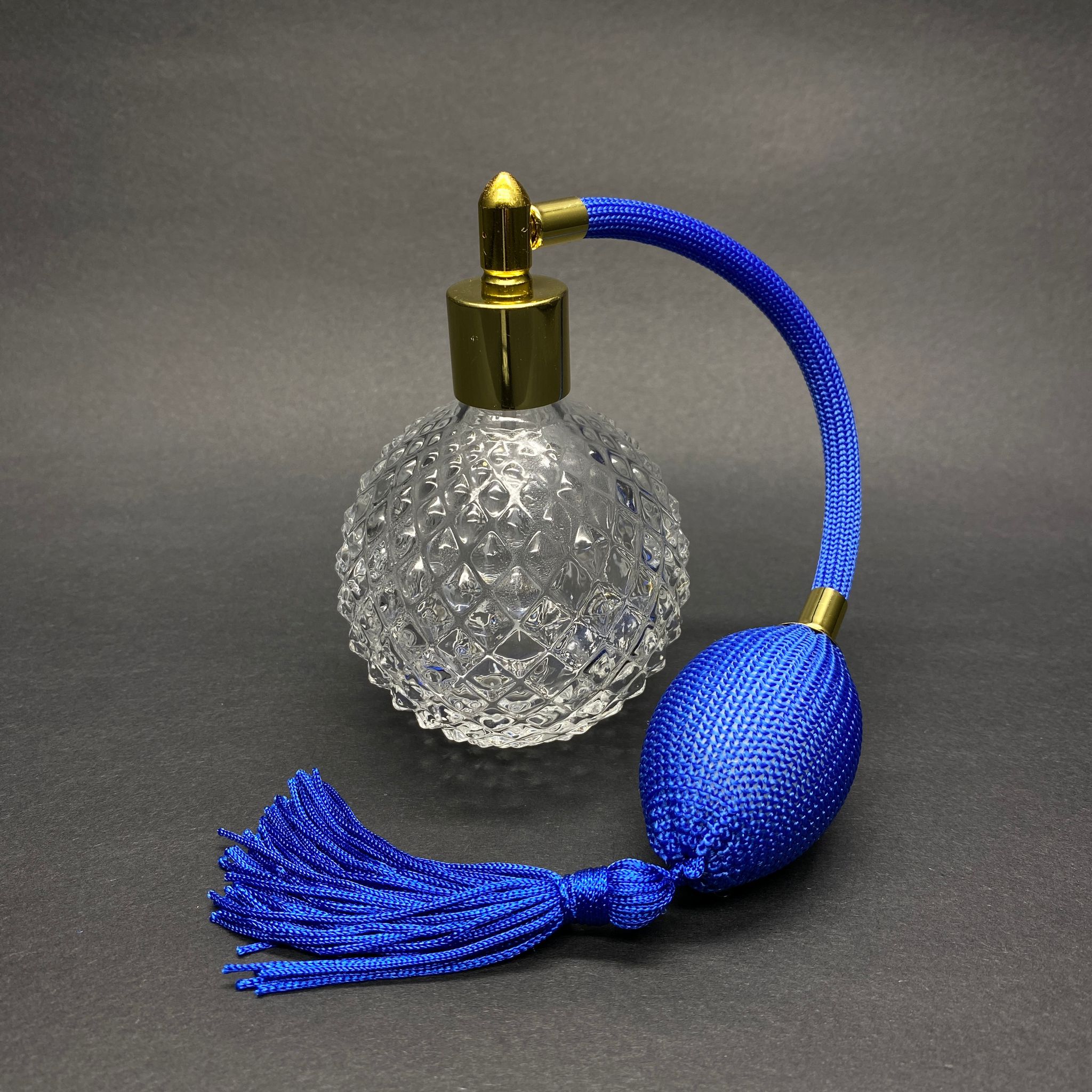 Lux Nostalji Parfüm Şişesi - Tekrar Doldurulabilir - 100 Ml Vintage Retro Luxury Mavi Pompalı Hortumlu Kolonya , Parfüm Şişesi