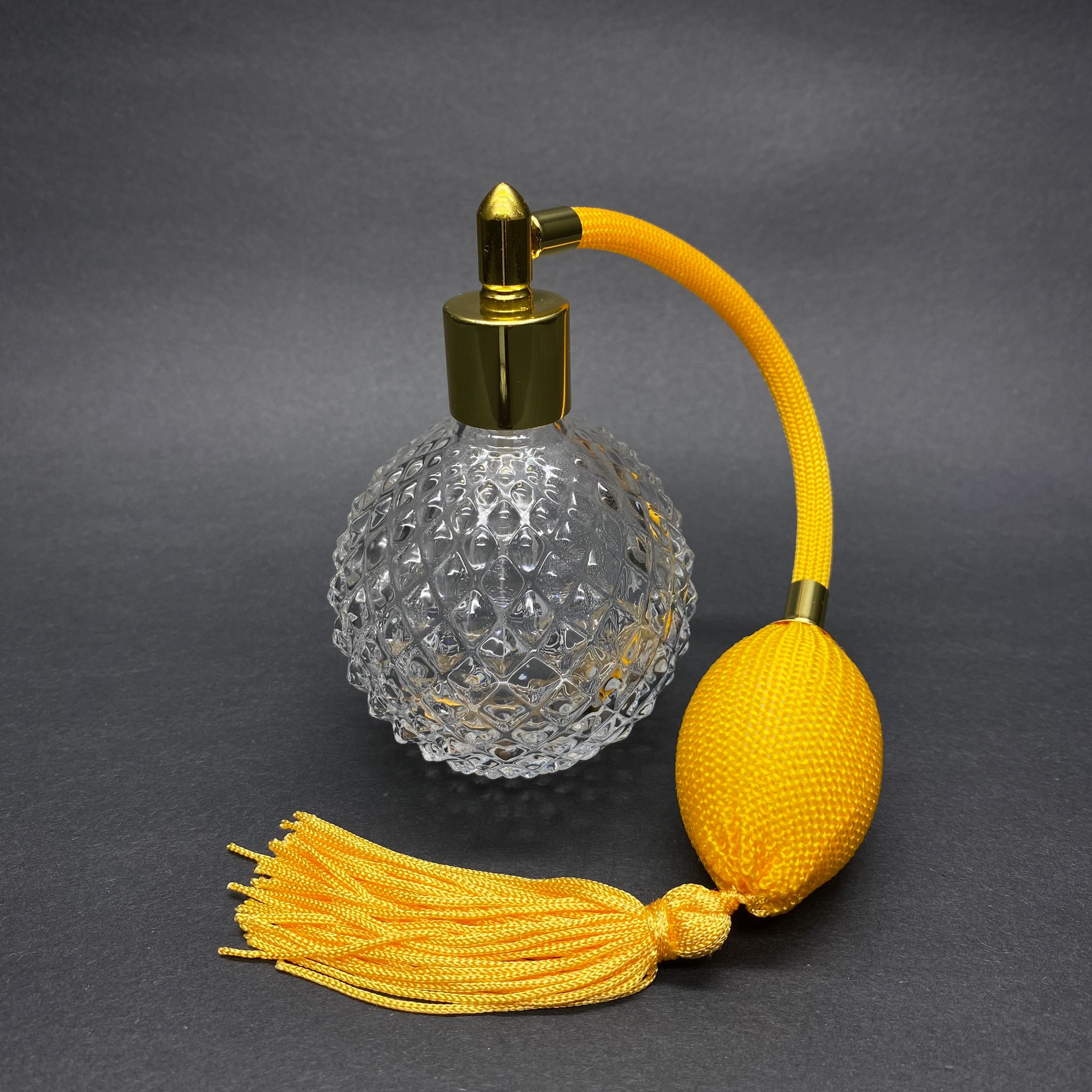 Lux Nostalji Parfüm Şişesi - Tekrar Doldurulabilir - 100 Ml Vintage Retro Luxury Sarı Pompalı Hortumlu Kolonya , Parfüm Şişesi