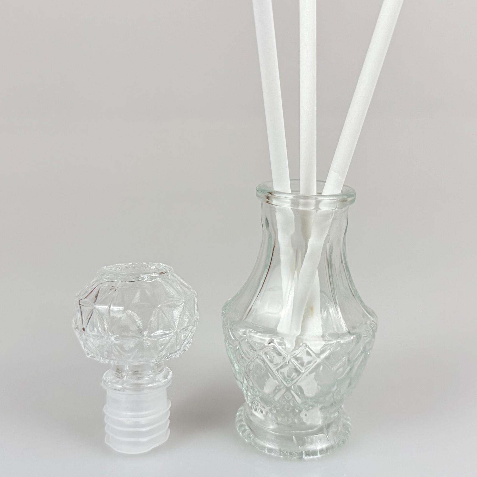 Oval Lüks Model Cam Bambu Oda Kokusu Şişesi + Cam Tıpa + 3 Adet Fiber Beyaz Bambu Çubuk - 50 Ml Set Takım - Hediyelik Promosyon Lüx Diffuser Şişeleri